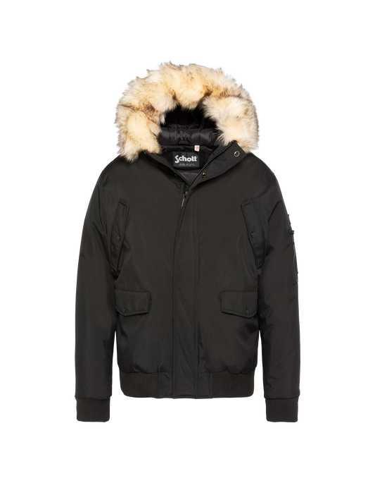 Chaqueta negra con capucha y pelo sintético extraíble