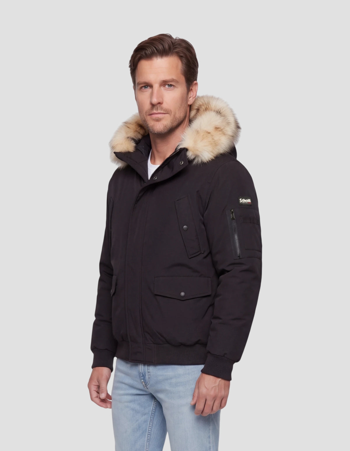 Blouson à capuche noir avec fausse fourrure amovible