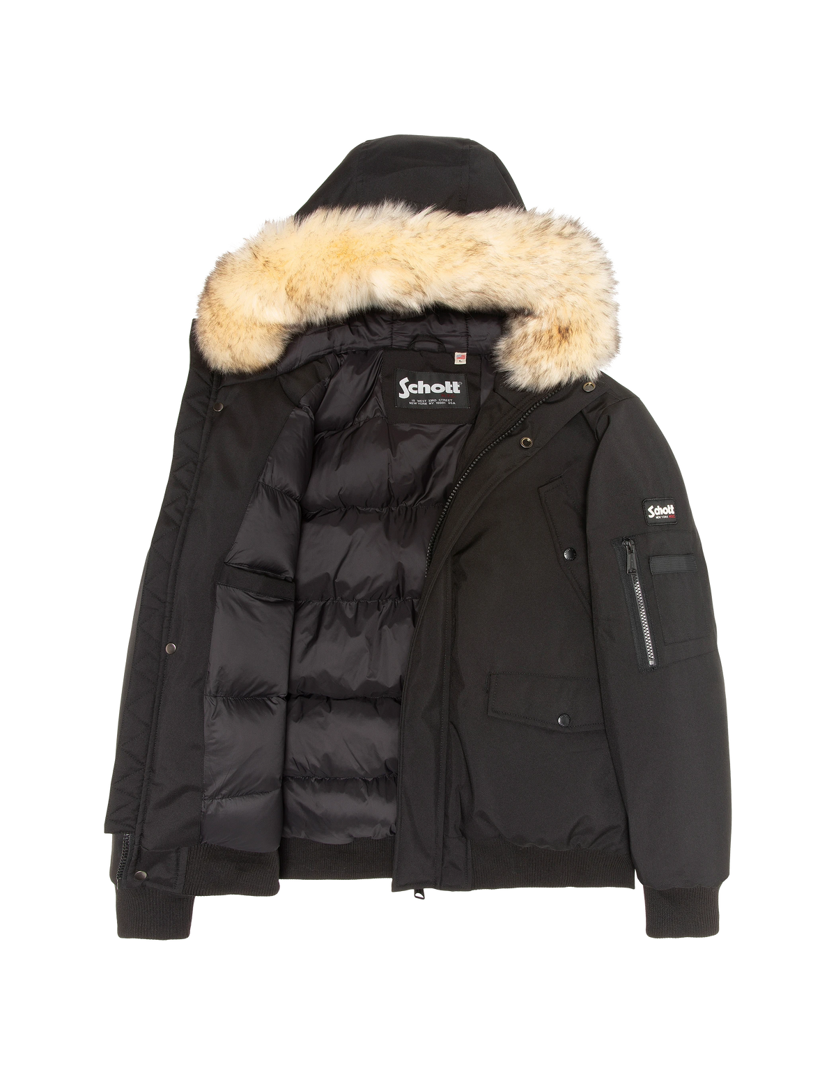 Blouson à capuche noir avec fausse fourrure amovible