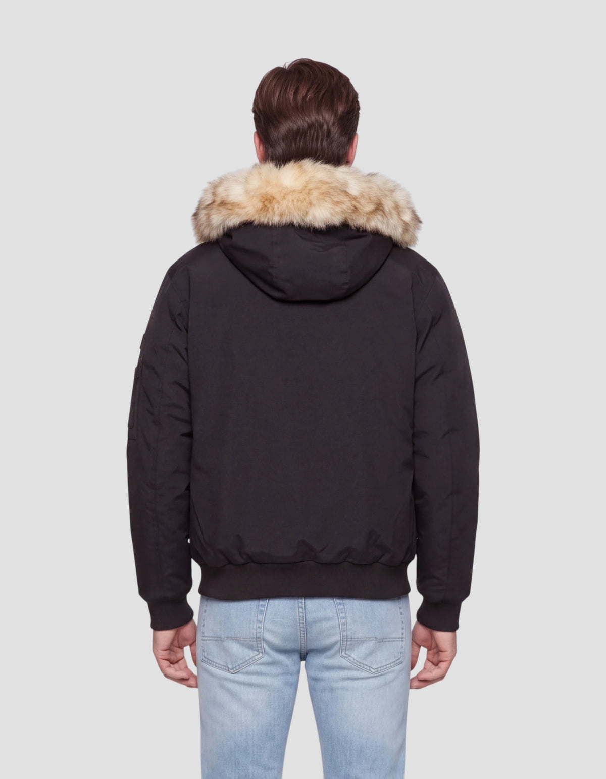 Blouson à capuche noir avec fausse fourrure amovible-4