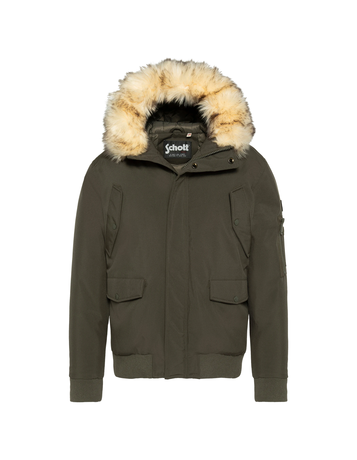 Blouson à capuche kaki avec fausse fourrure amovible
