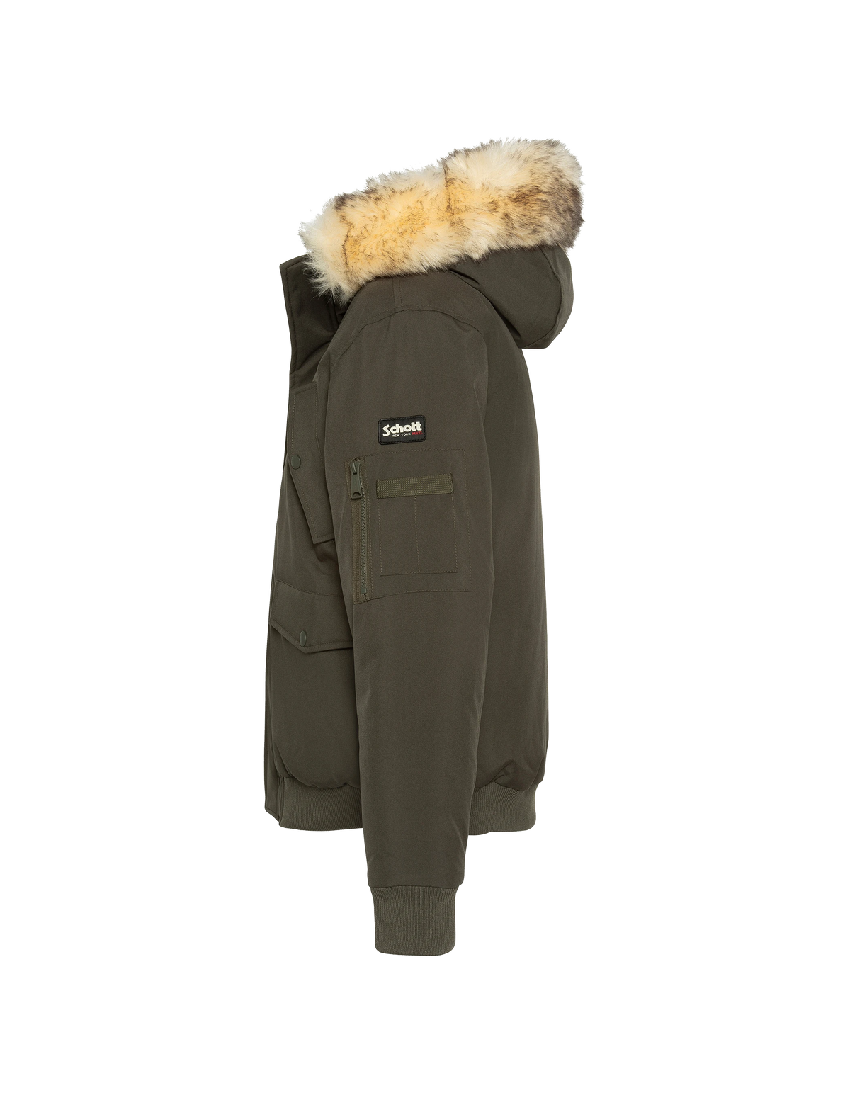 Blouson à capuche kaki avec fausse fourrure amovible