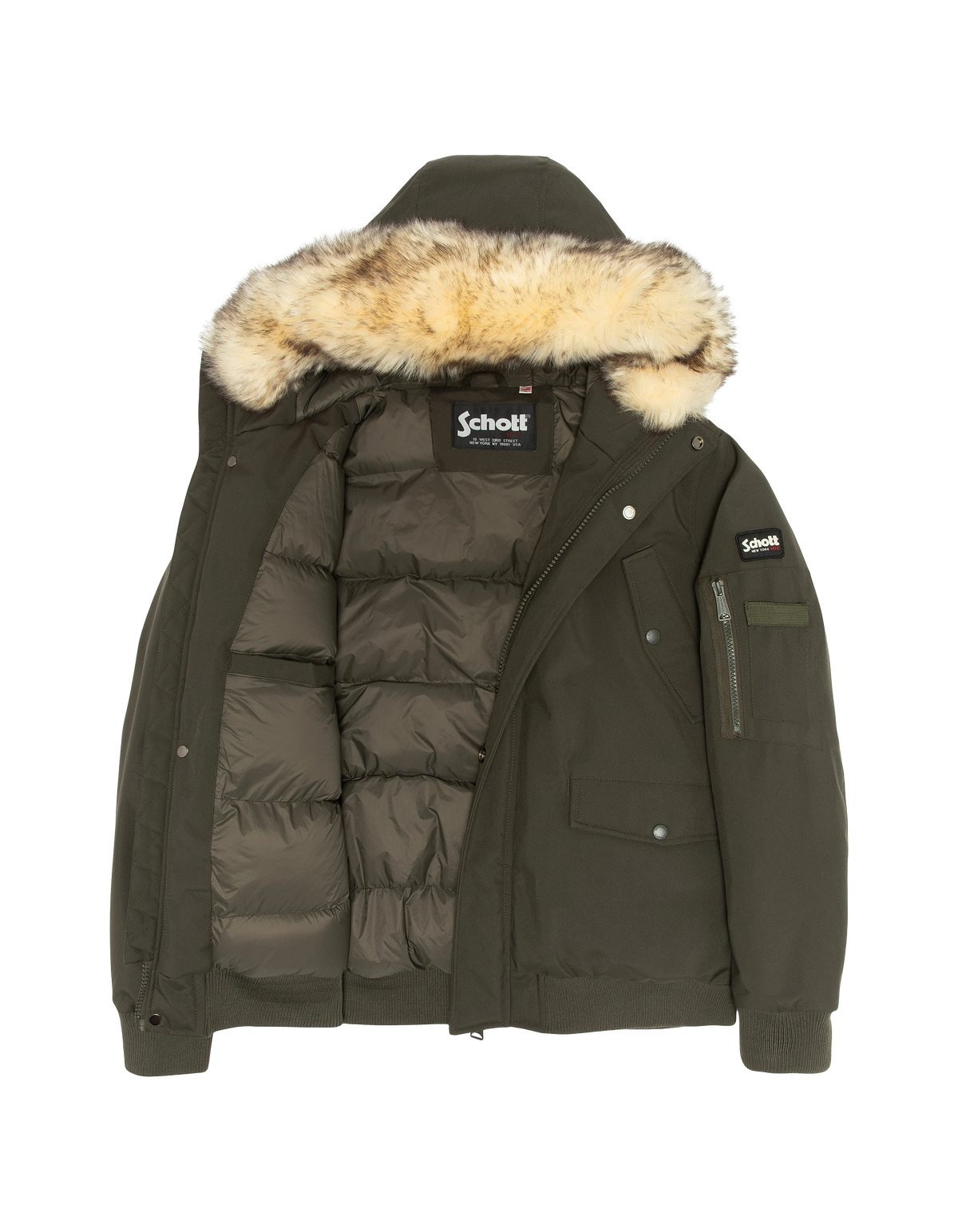 Blouson à capuche kaki avec fausse fourrure amovible