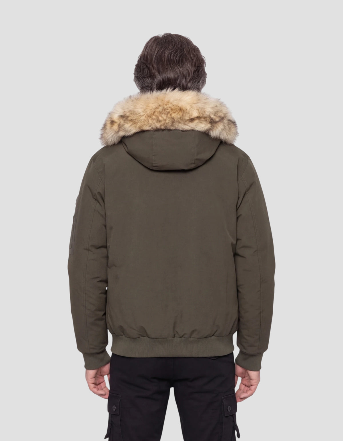 Blouson à capuche kaki avec fausse fourrure amovible-4