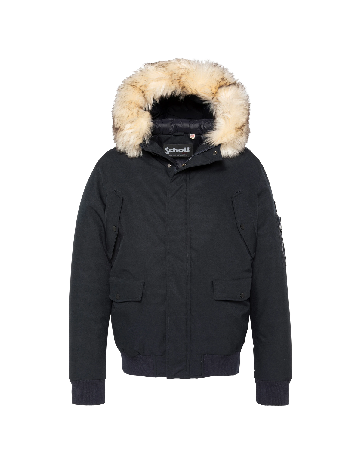 Blouson à capuche bleu marine avec fausse fourrure amovible-1