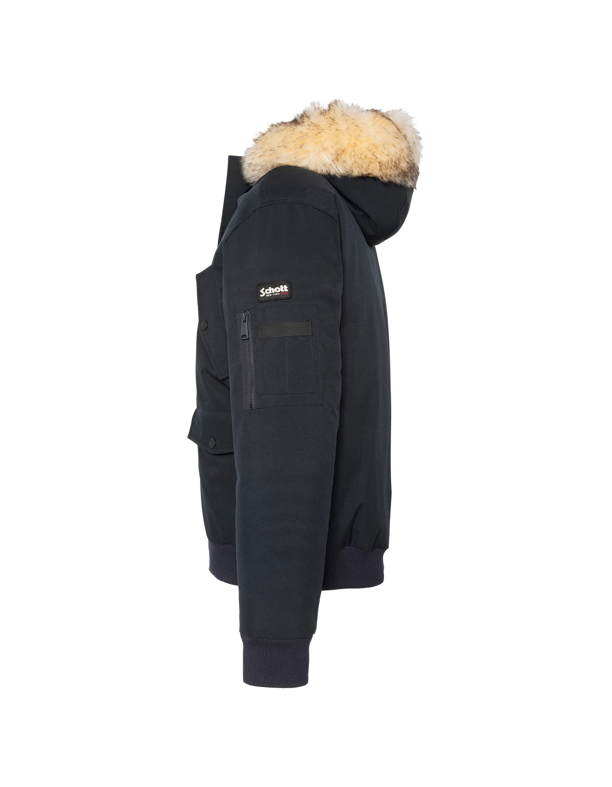 Blouson à capuche bleu marine avec fausse fourrure amovible