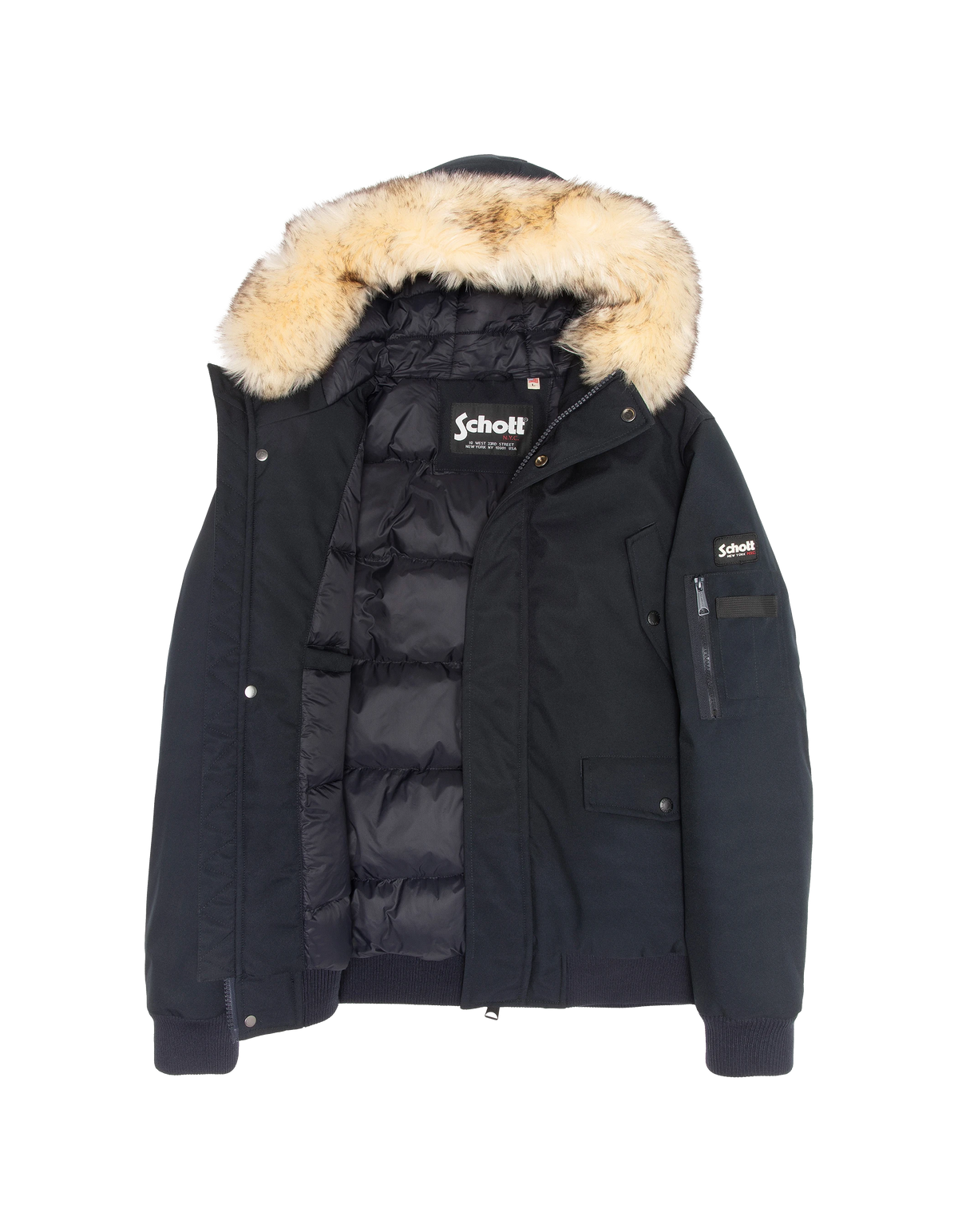 Blouson à capuche bleu marine avec fausse fourrure amovible