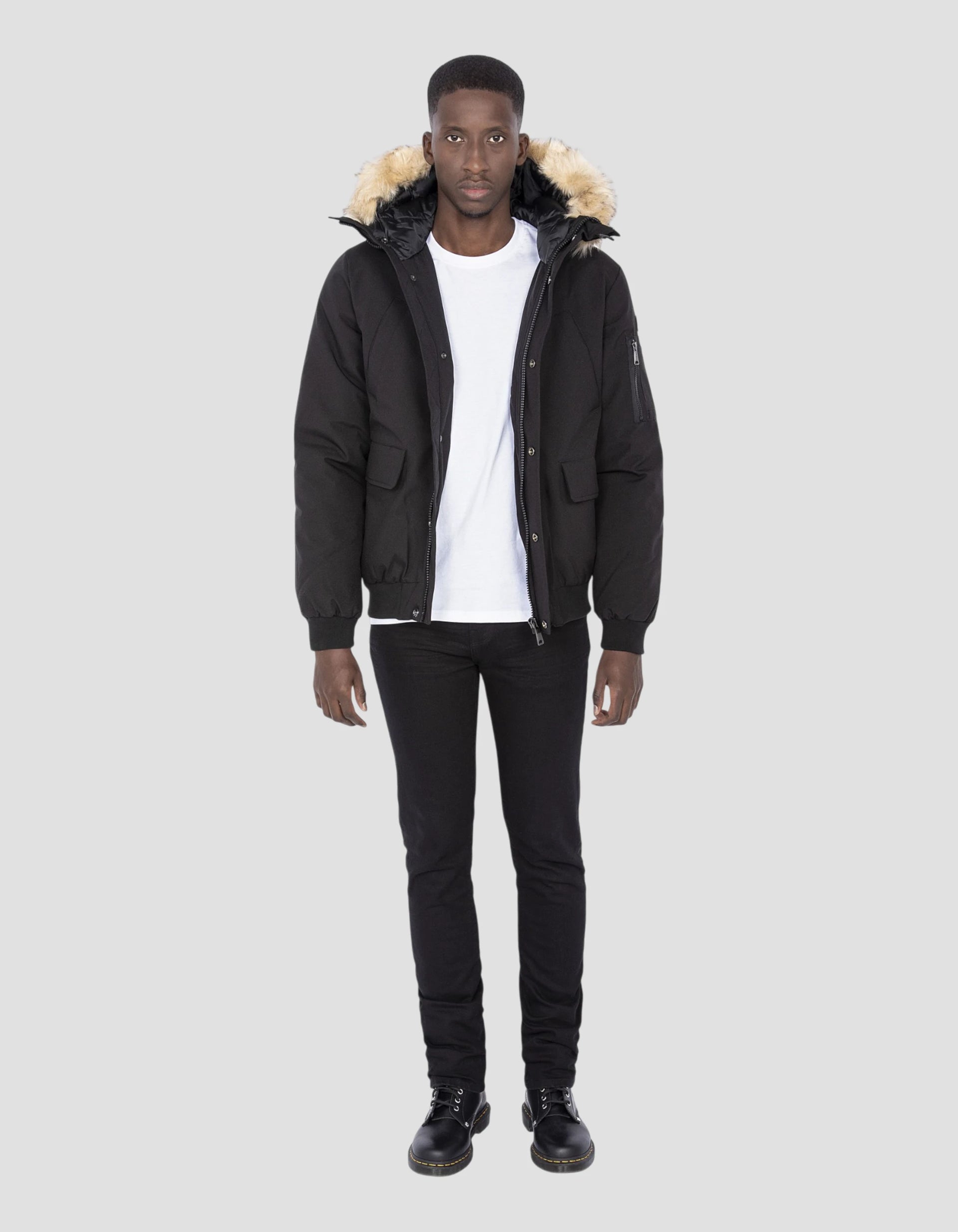 Short black hooded parka with faux fur - Keyburn | Schott NYC®