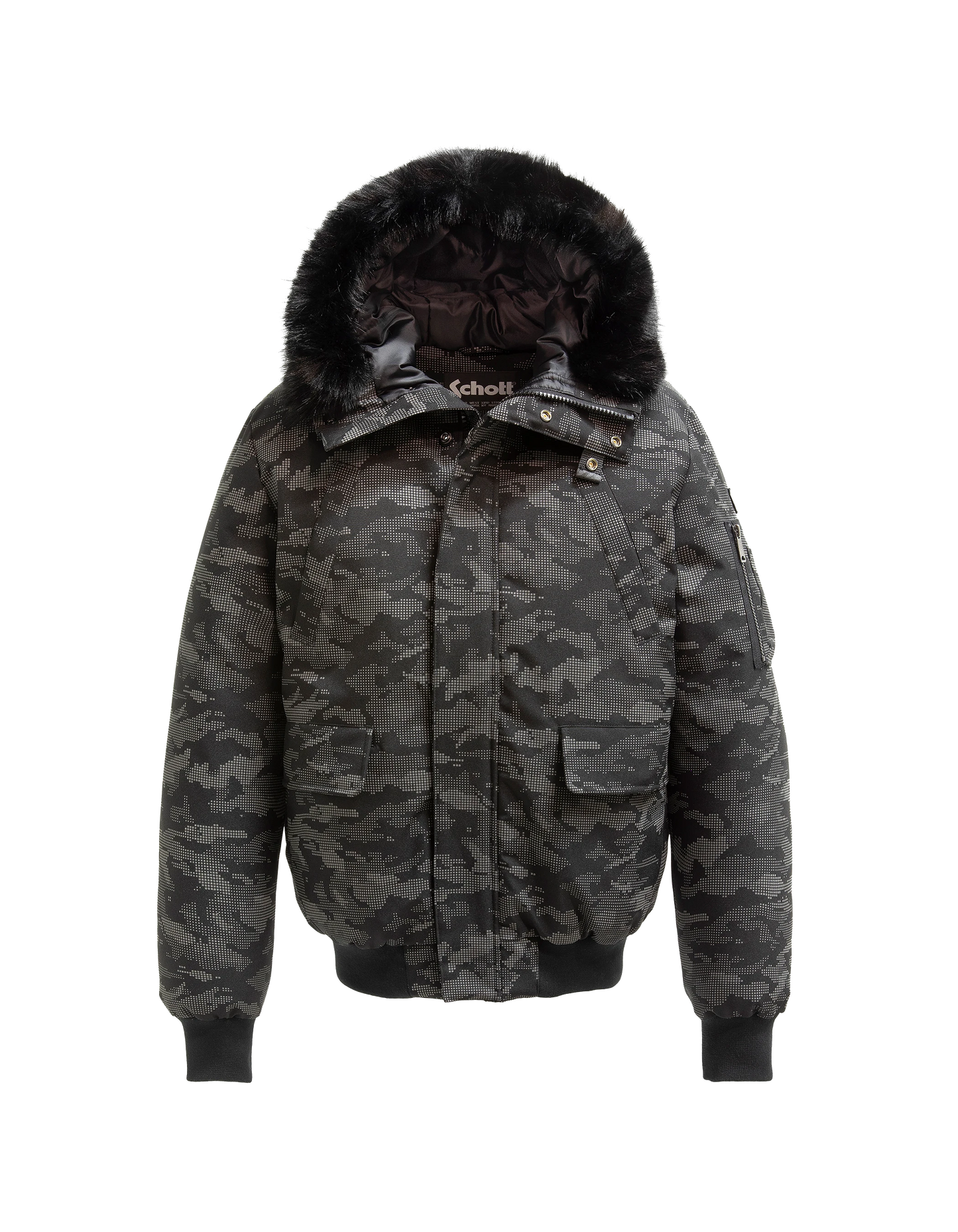 Parka courte camo reflector à capuche avec fausse fourrure
