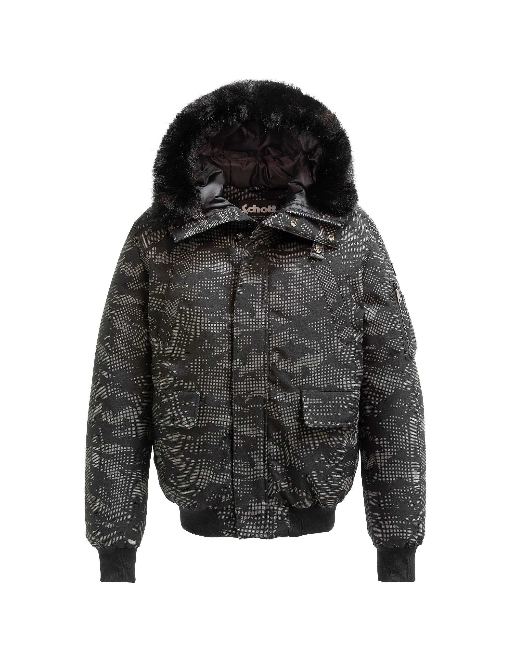 Parka courte camo reflector à capuche avec fausse fourrure-1