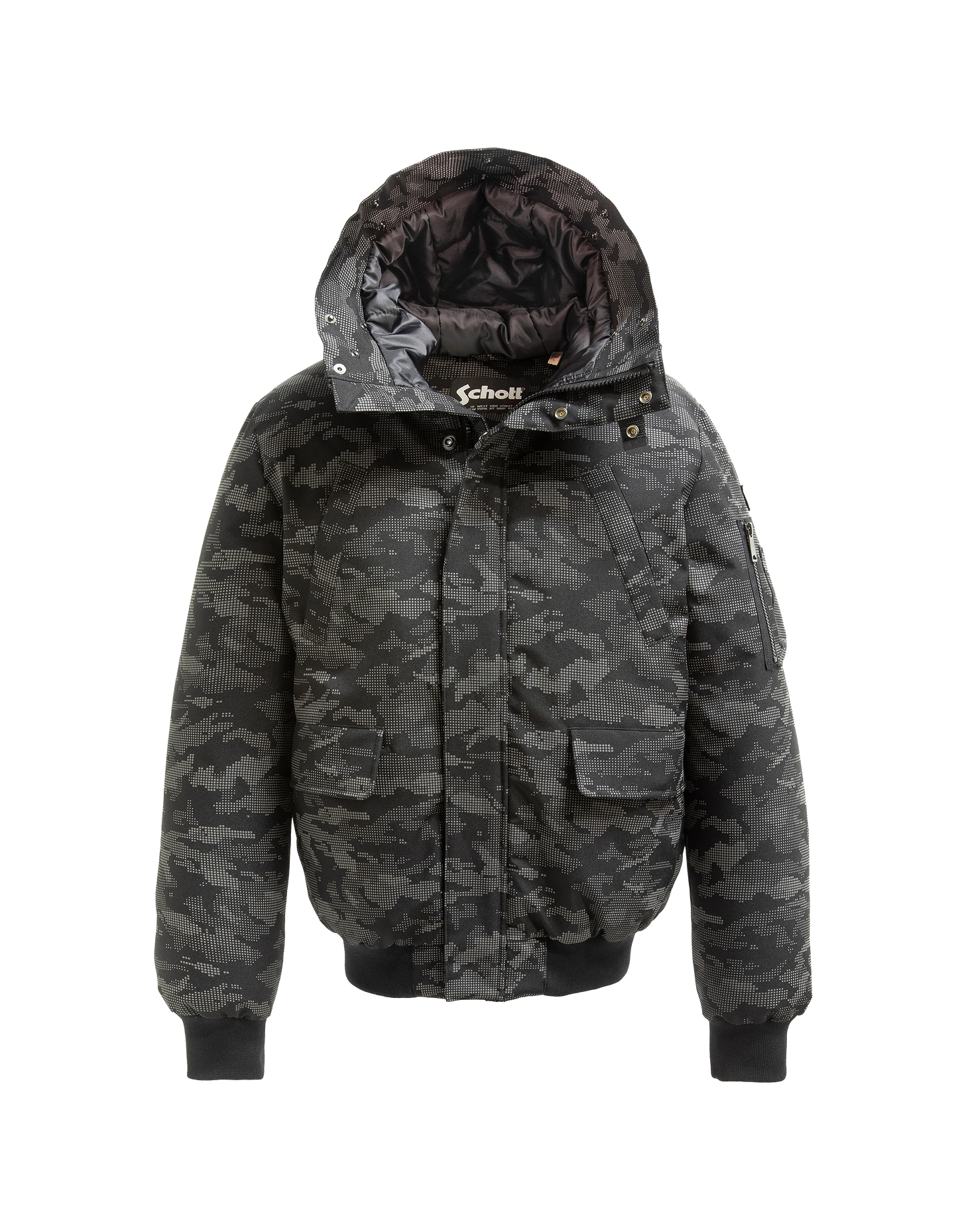Parka courte camo reflector à capuche avec fausse fourrure