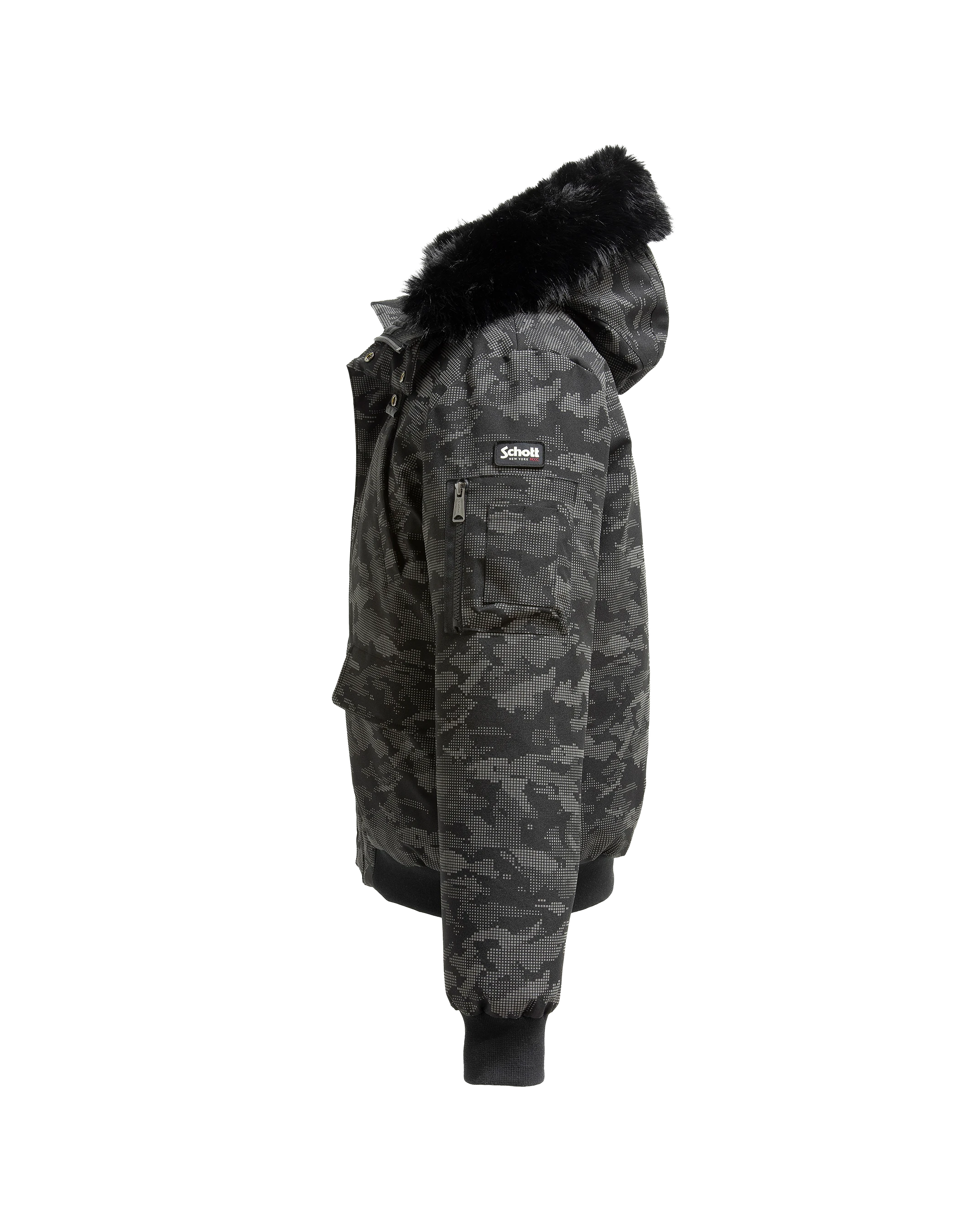 Parka courte camo reflector à capuche avec fausse fourrure-4
