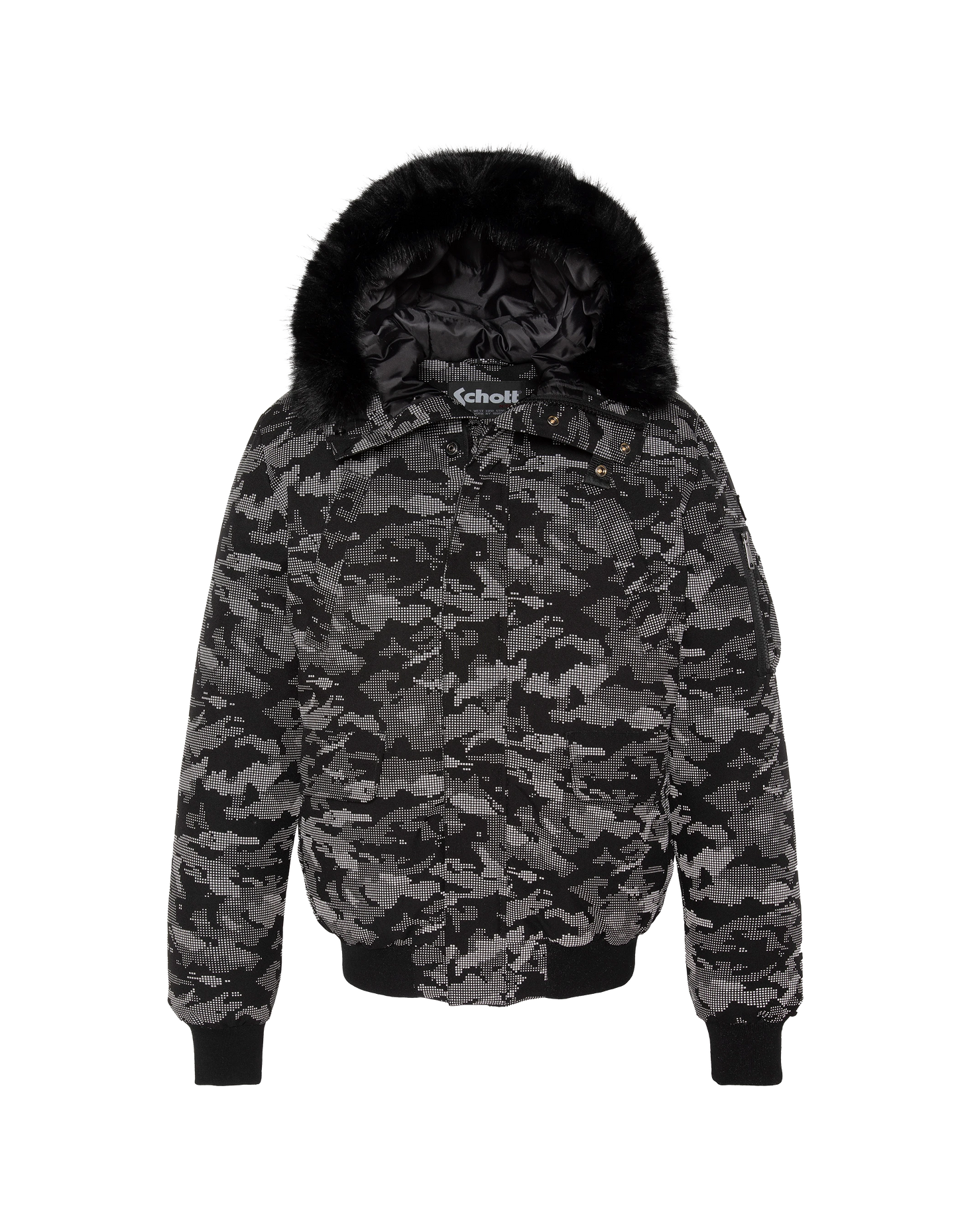 Parka courte camo reflector à capuche avec fausse fourrure