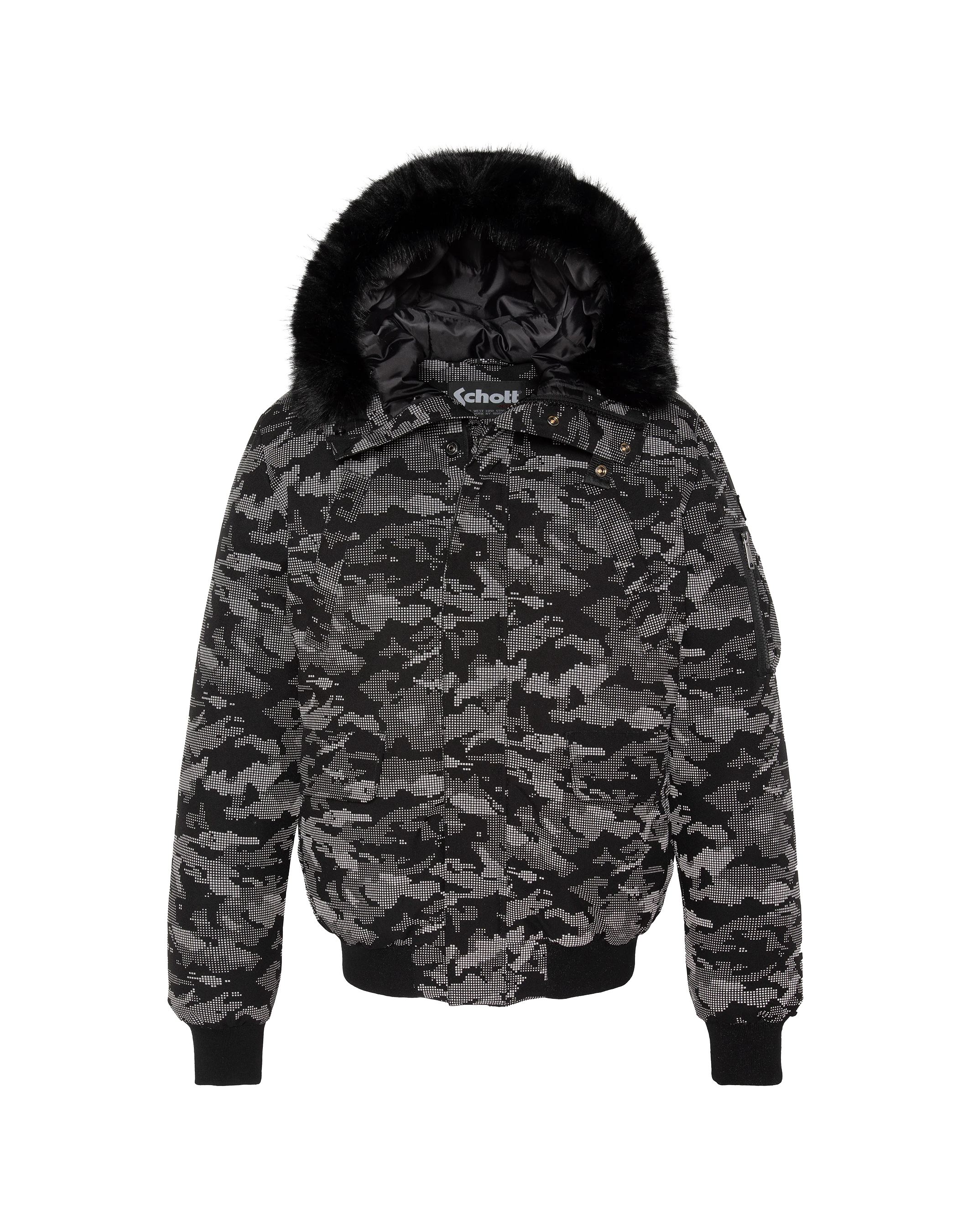 Parka courte camo reflector à capuche avec fausse fourrure-5