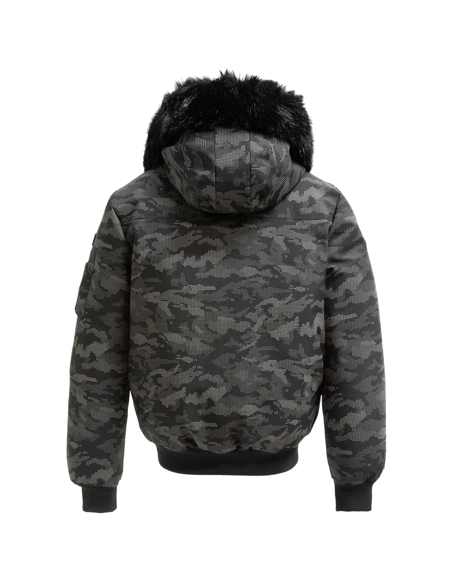Parka courte camo reflector à capuche avec fausse fourrure