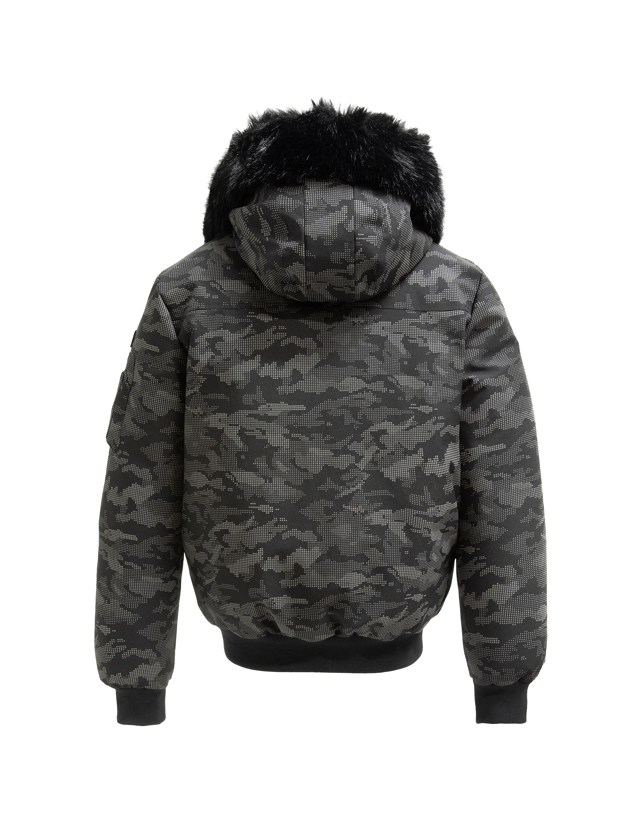 Parka courte camo reflector à capuche avec fausse fourrure-2