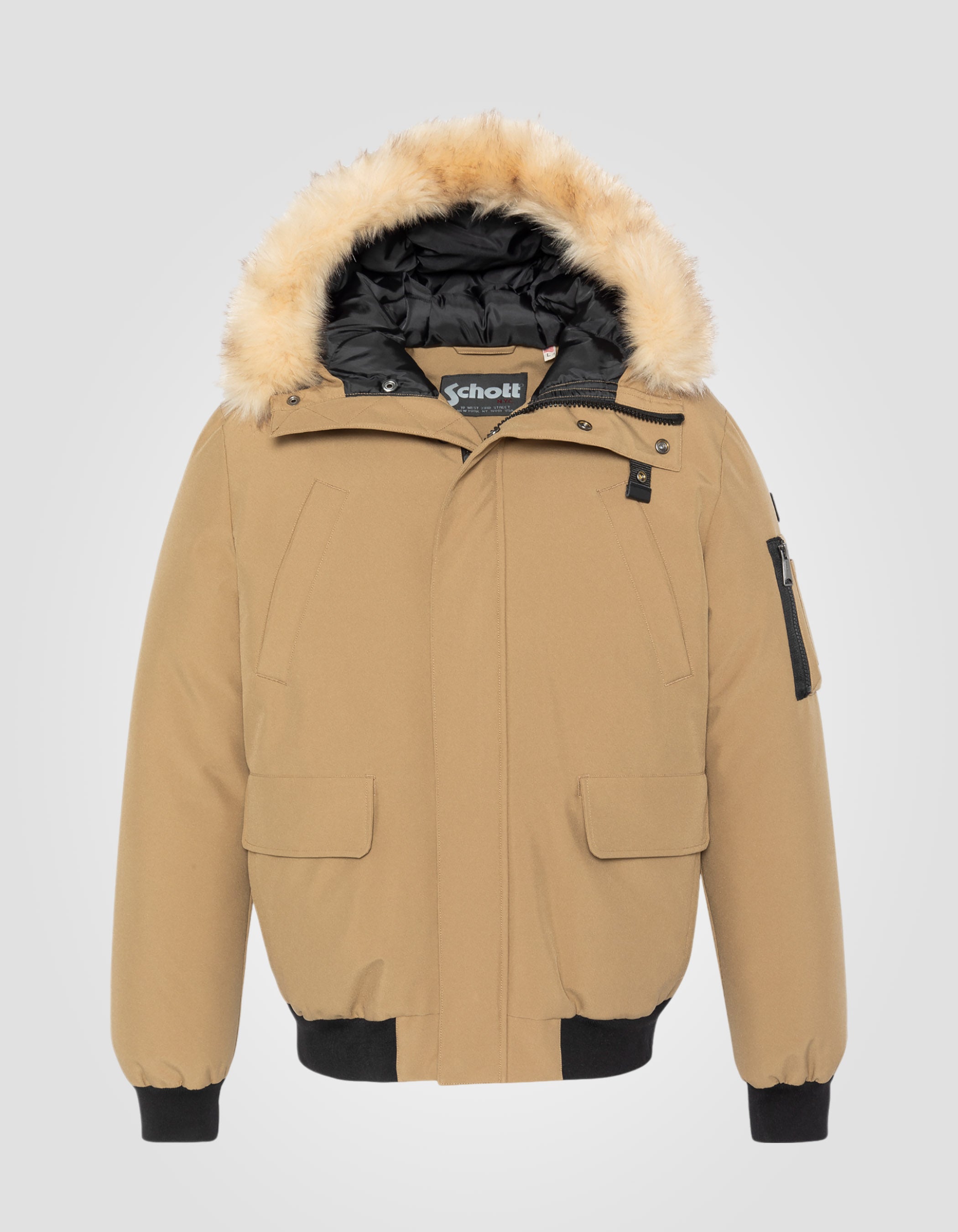 Parka beige corto encapuchado con pelaje falso-2