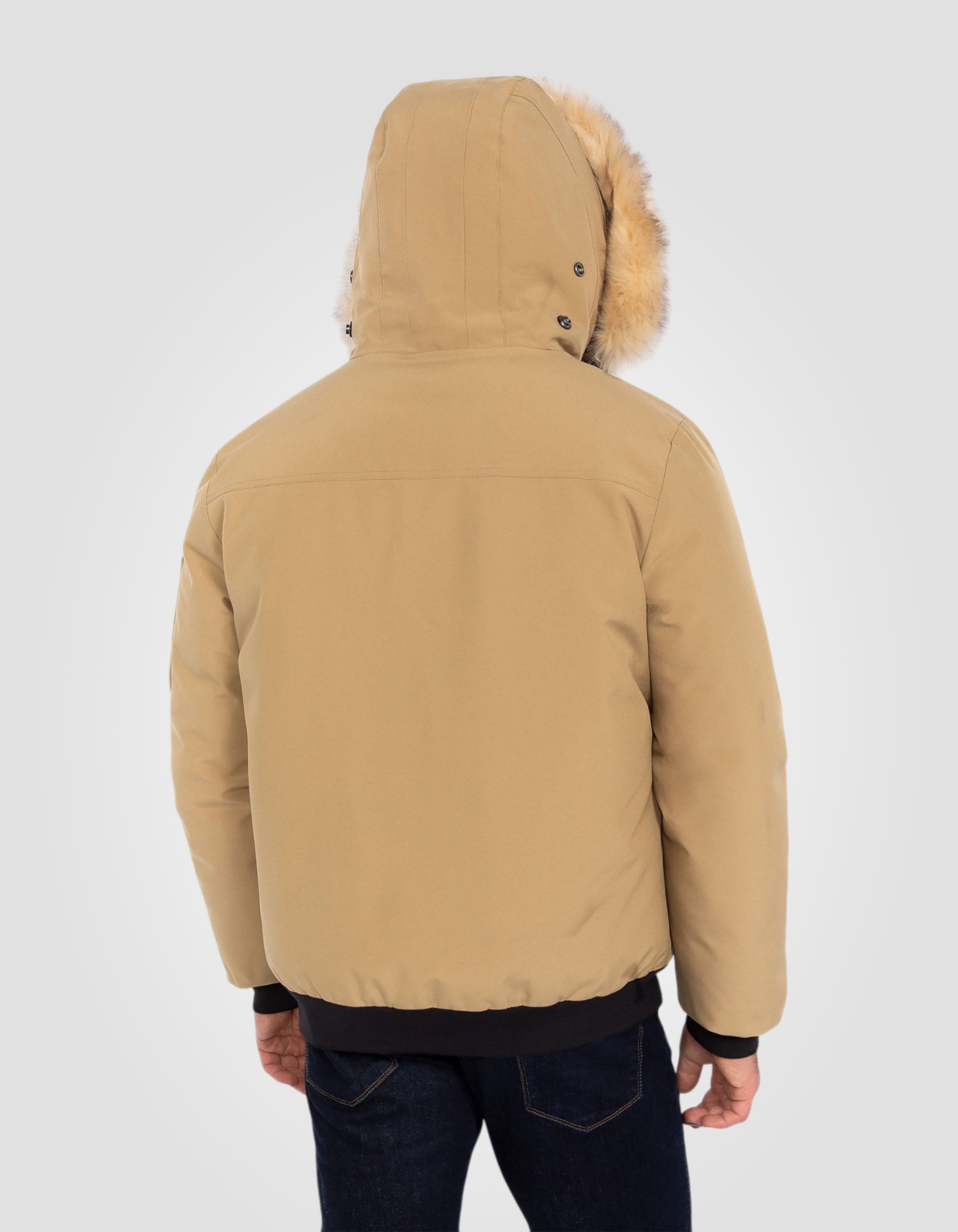 Parka beige corto encapuchado con pelaje falso-6