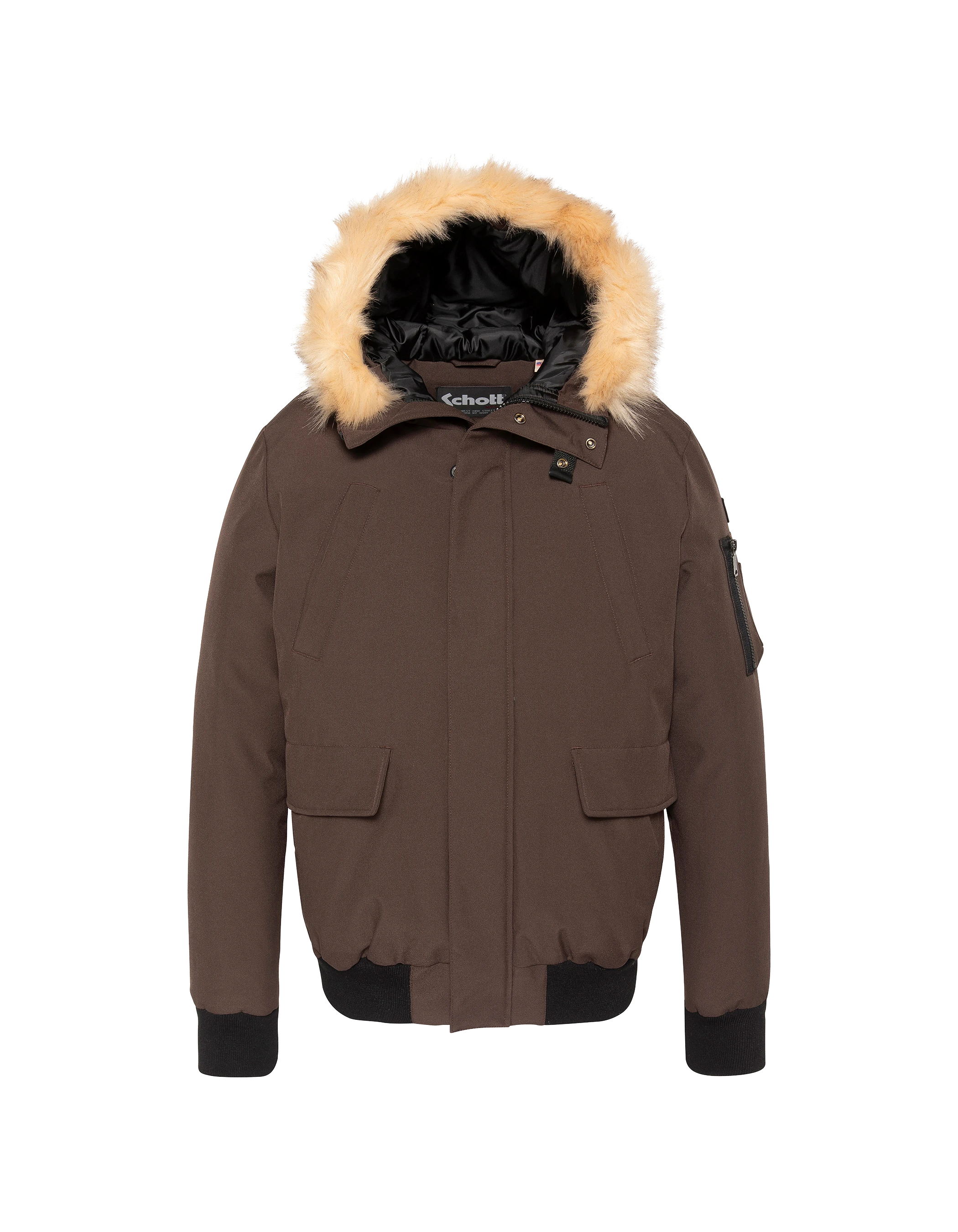 Parka courte marron foncé à capuche avec fausse fourrure-1