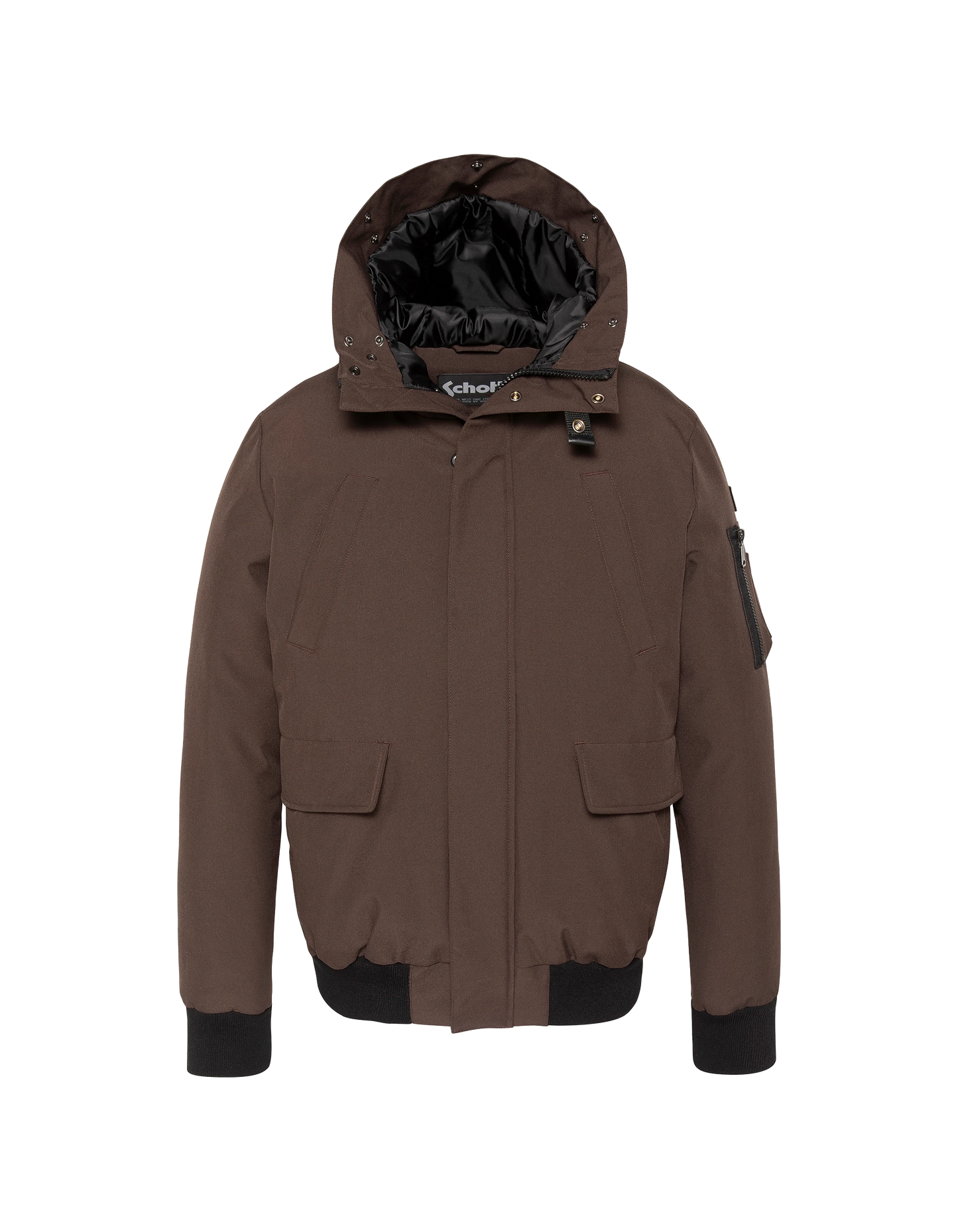 Parka courte marron foncé à capuche avec fausse fourrure