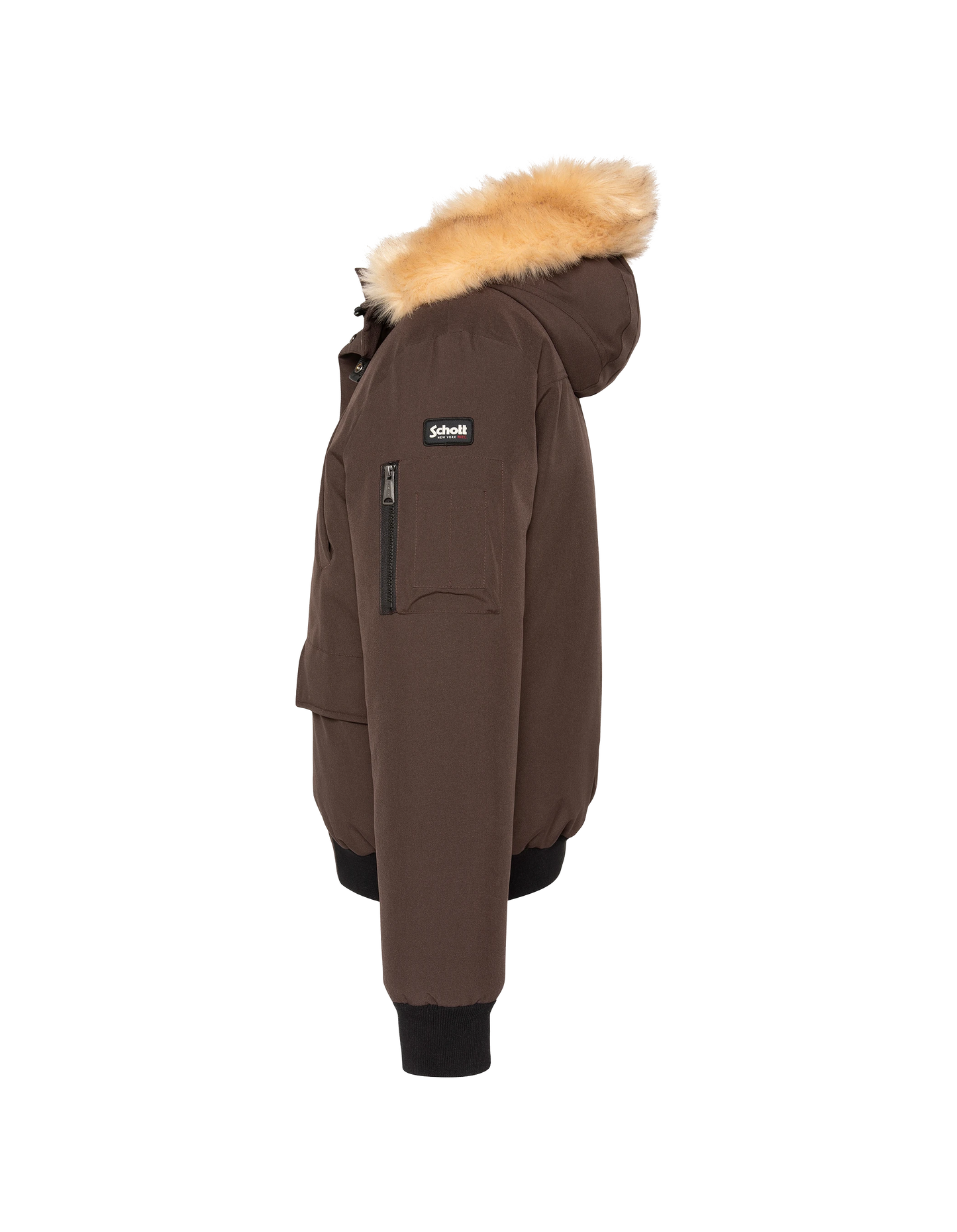 Parka courte marron foncé à capuche avec fausse fourrure
