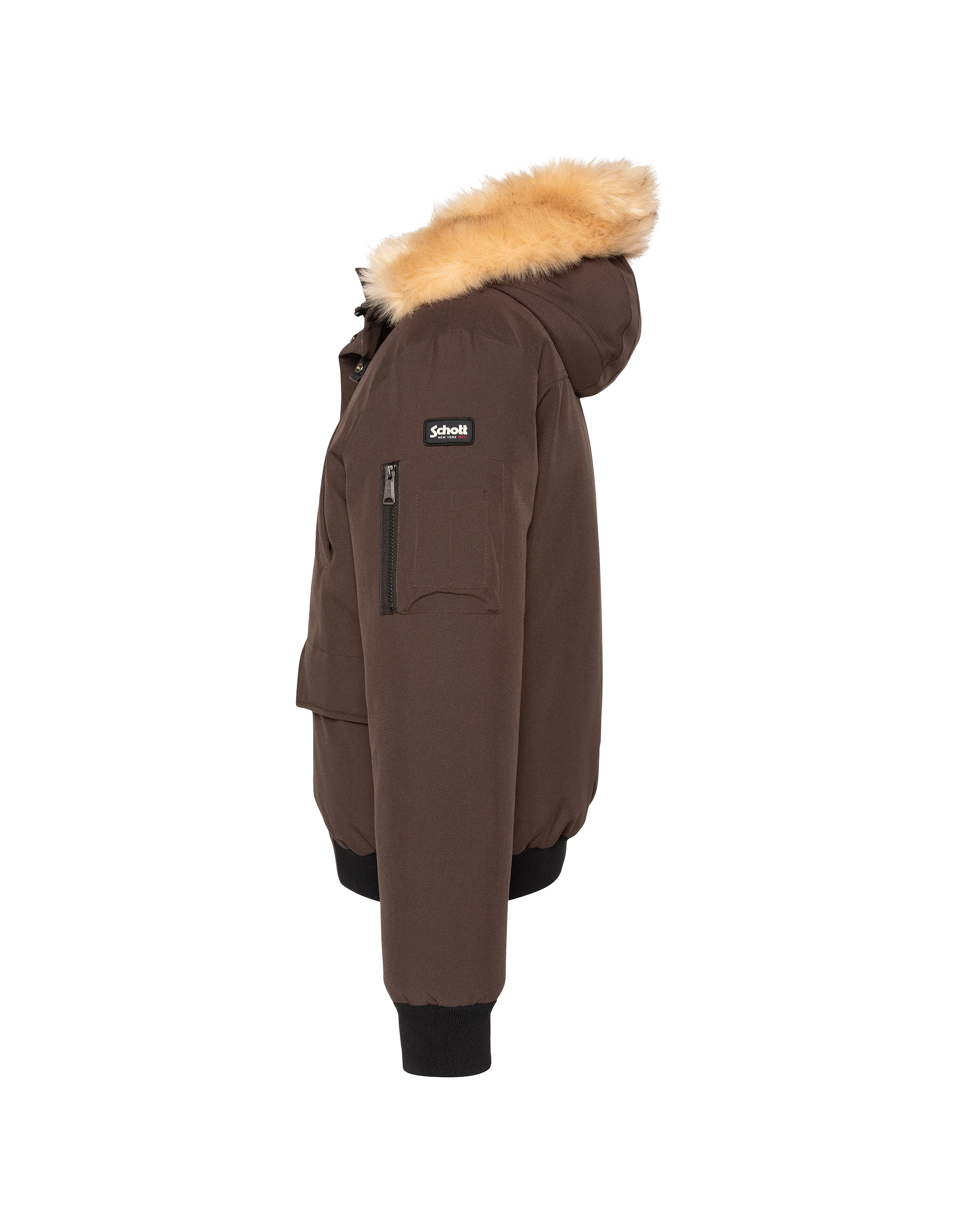 Parka courte marron foncé à capuche avec fausse fourrure-4