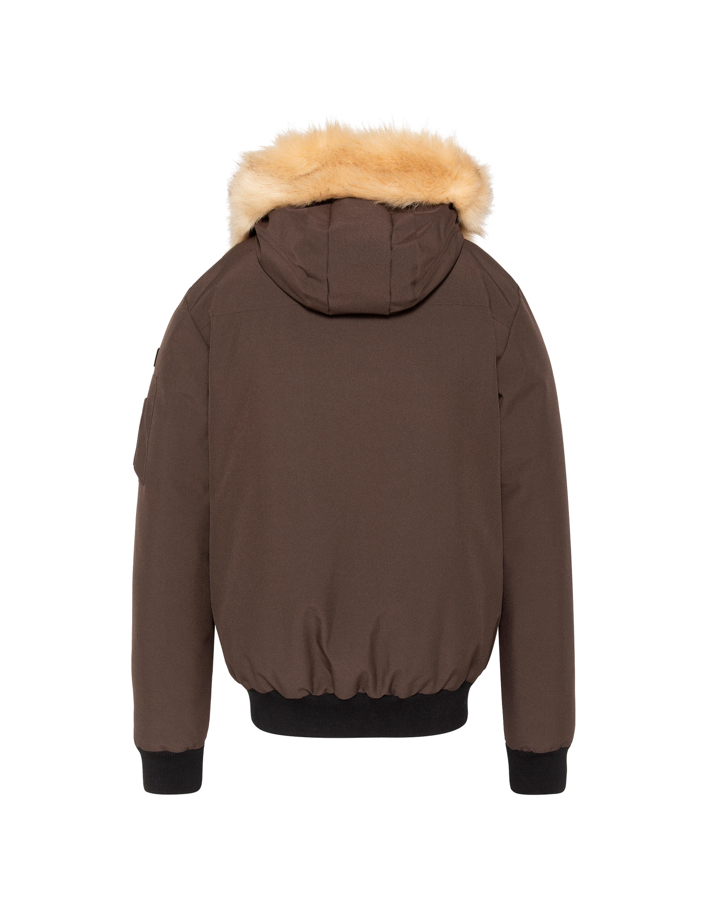 Parka courte marron foncé à capuche avec fausse fourrure