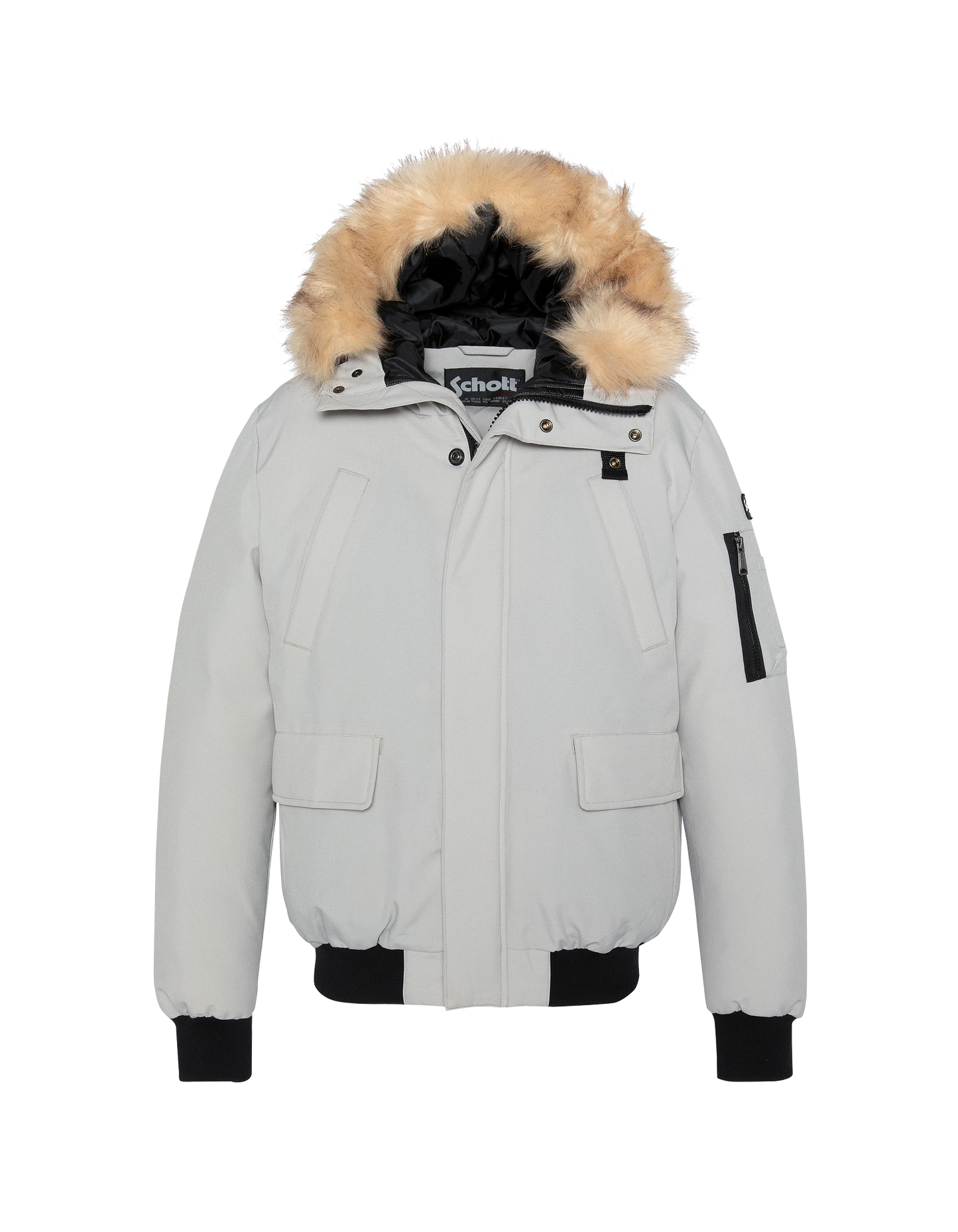 Acero gris parka corto con capucha con pelaje falso