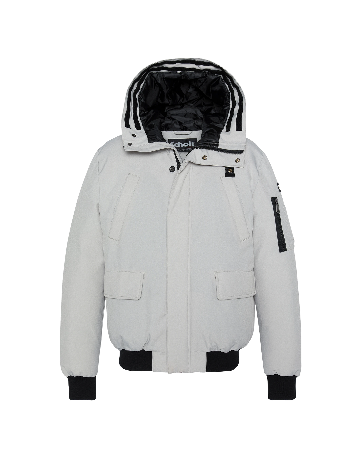 Acero gris parka corto con capucha con pelaje falso