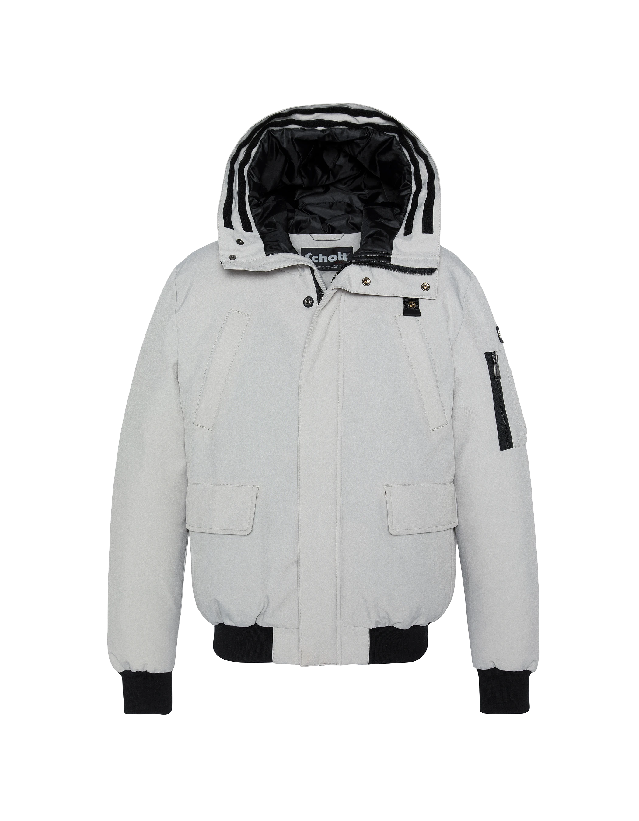 Acero gris parka corto con capucha con pelaje falso-3