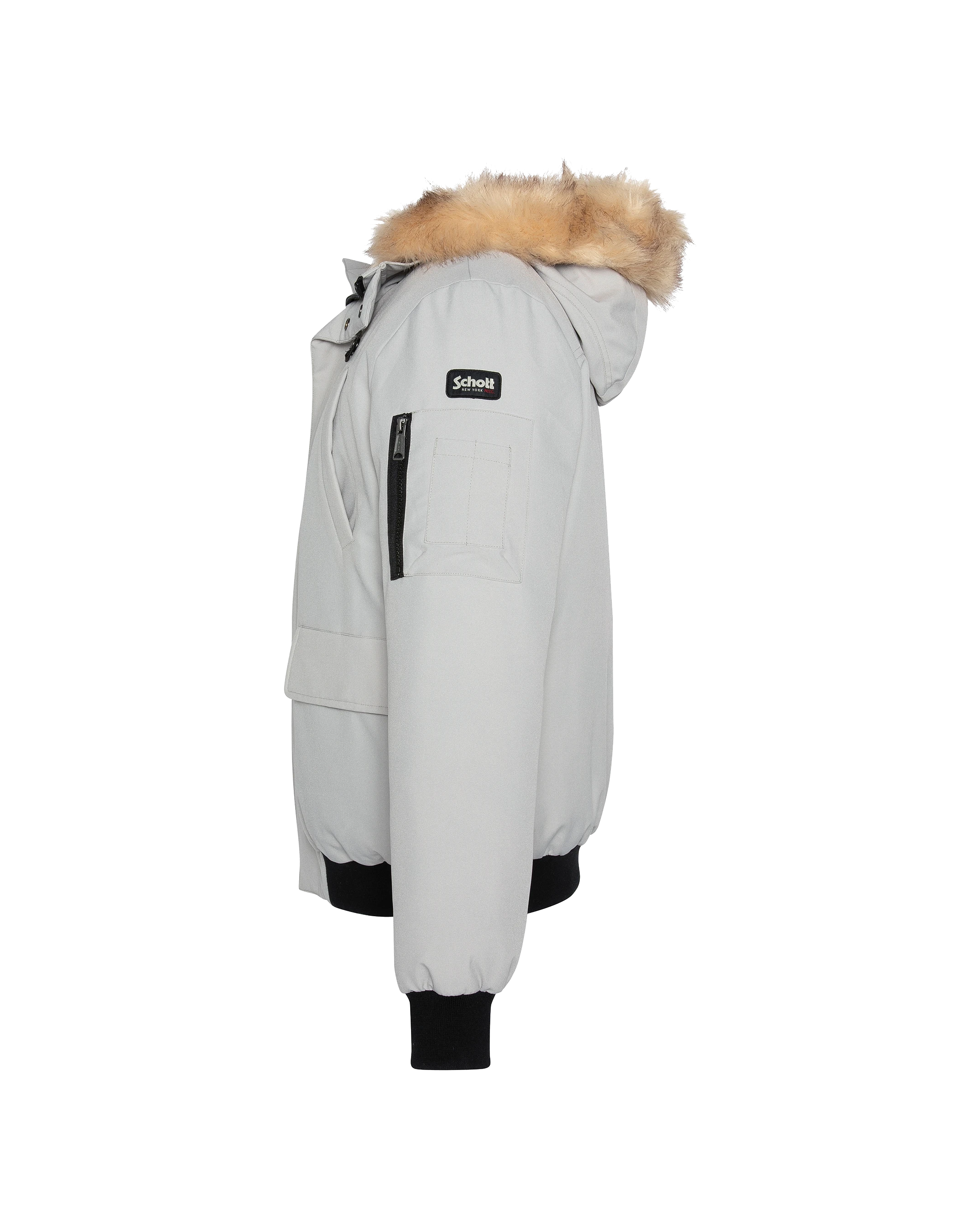 Acero gris parka corto con capucha con pelaje falso-4