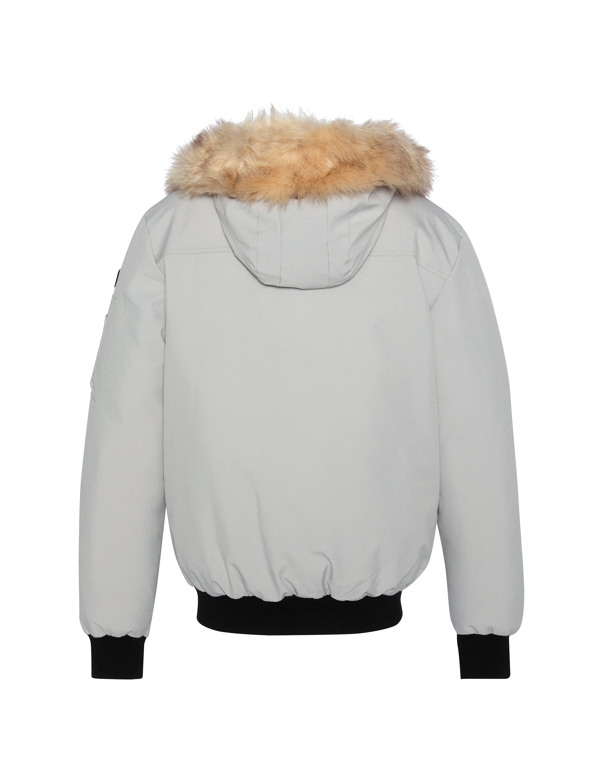 Acero gris parka corto con capucha con pelaje falso-2