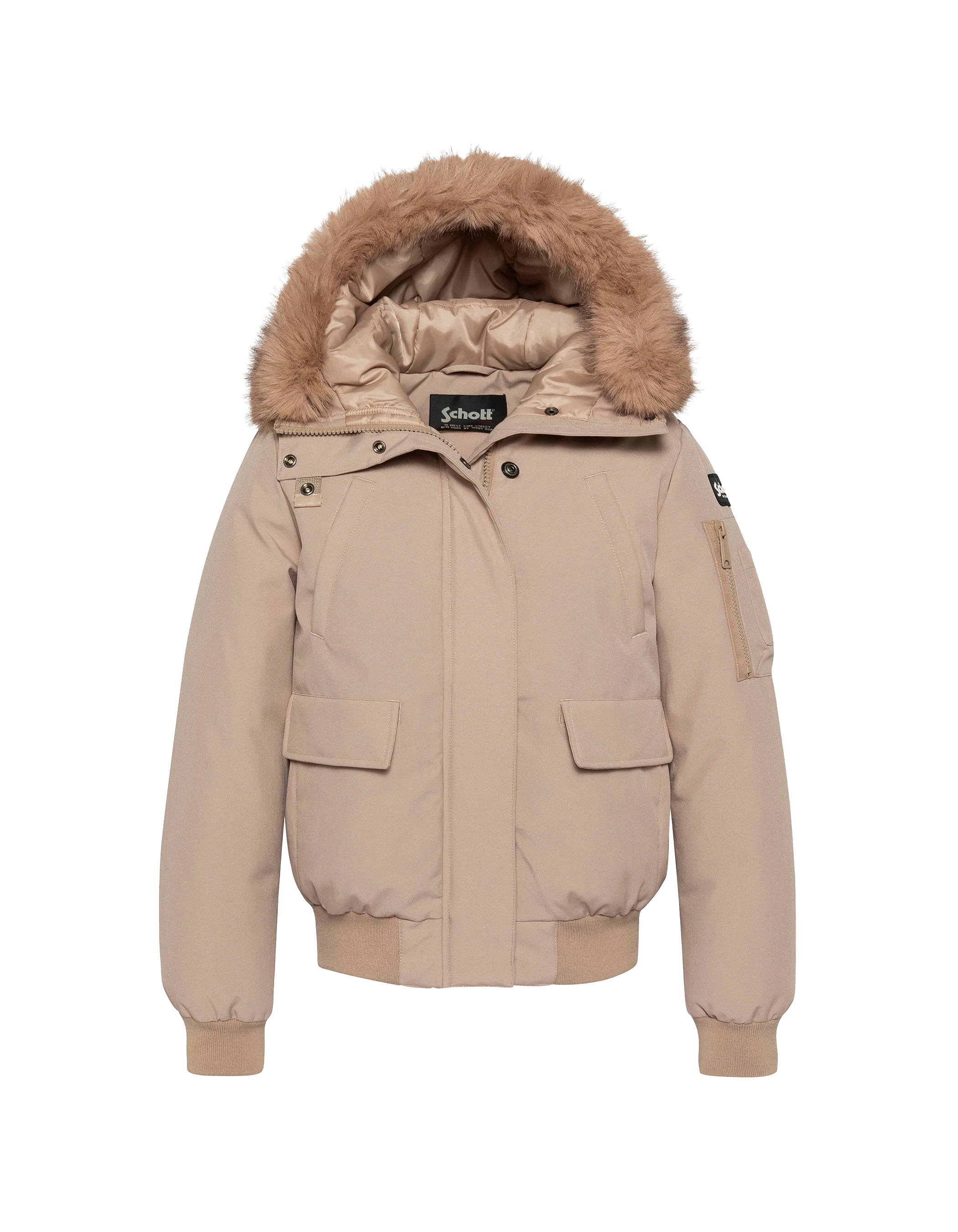 Blouson beige snorkel court à capuche-1