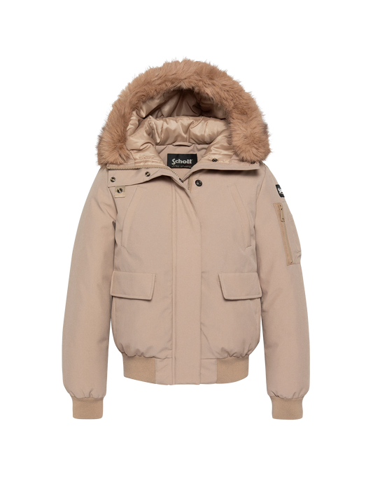 Beige short hooded snorkel jacket