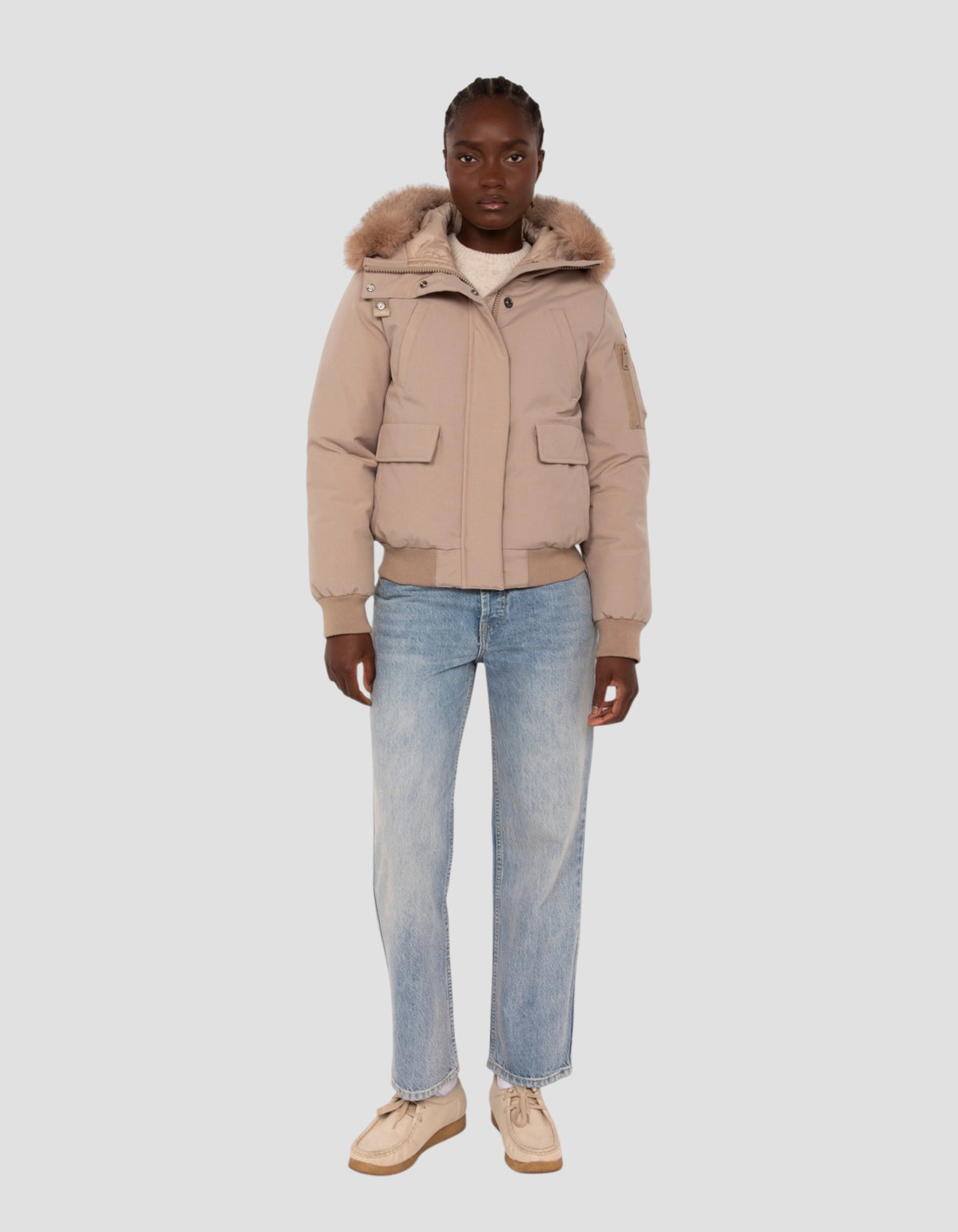 Blouson beige snorkel court à capuche-1