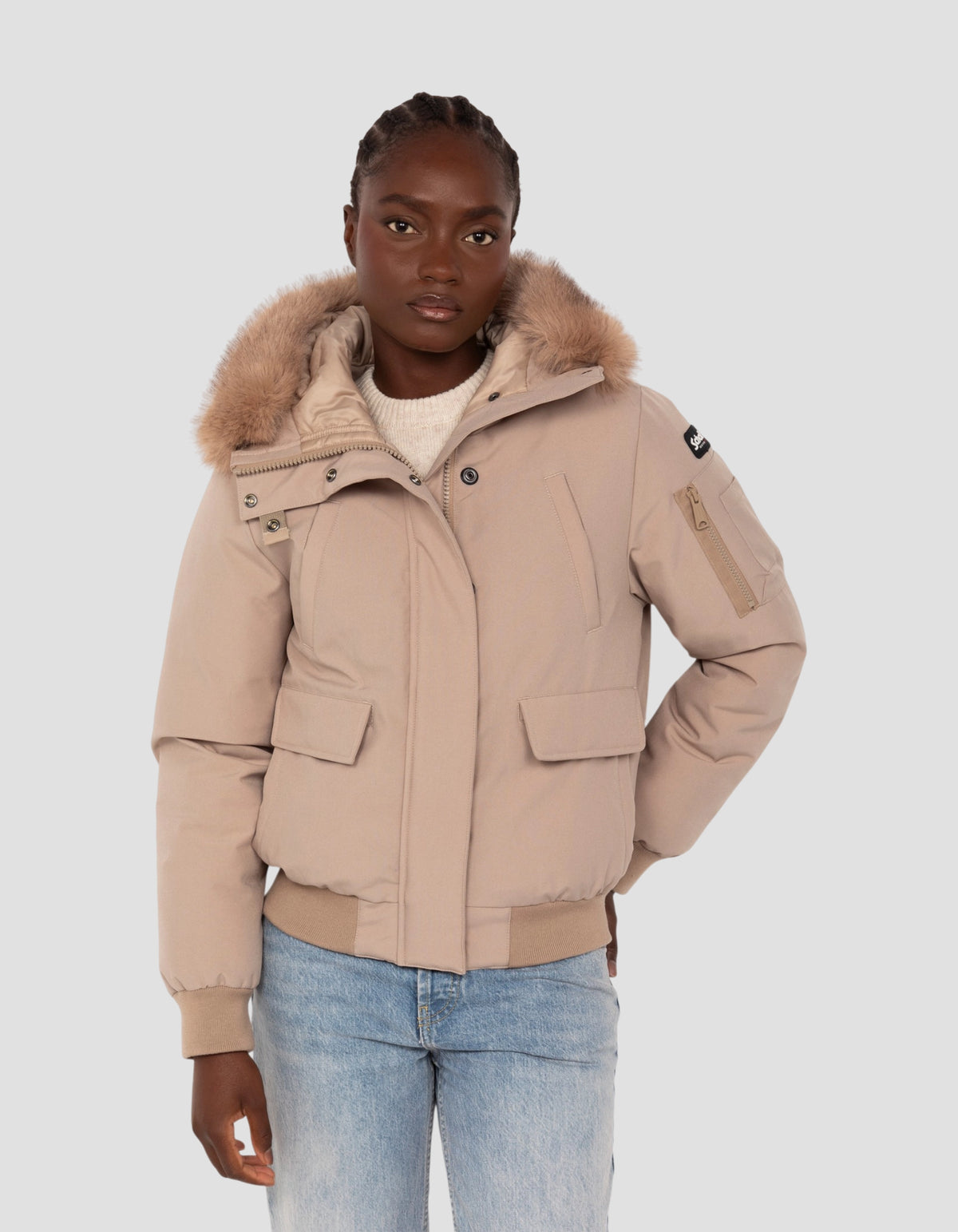 Blouson beige snorkel court à capuche-3
