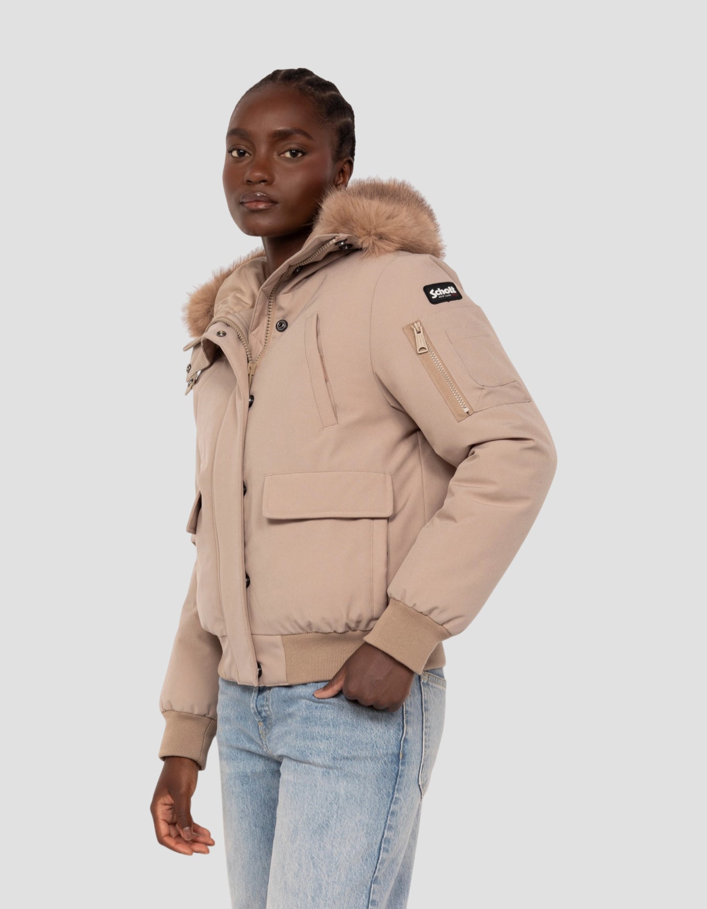 Blouson beige snorkel court à capuche