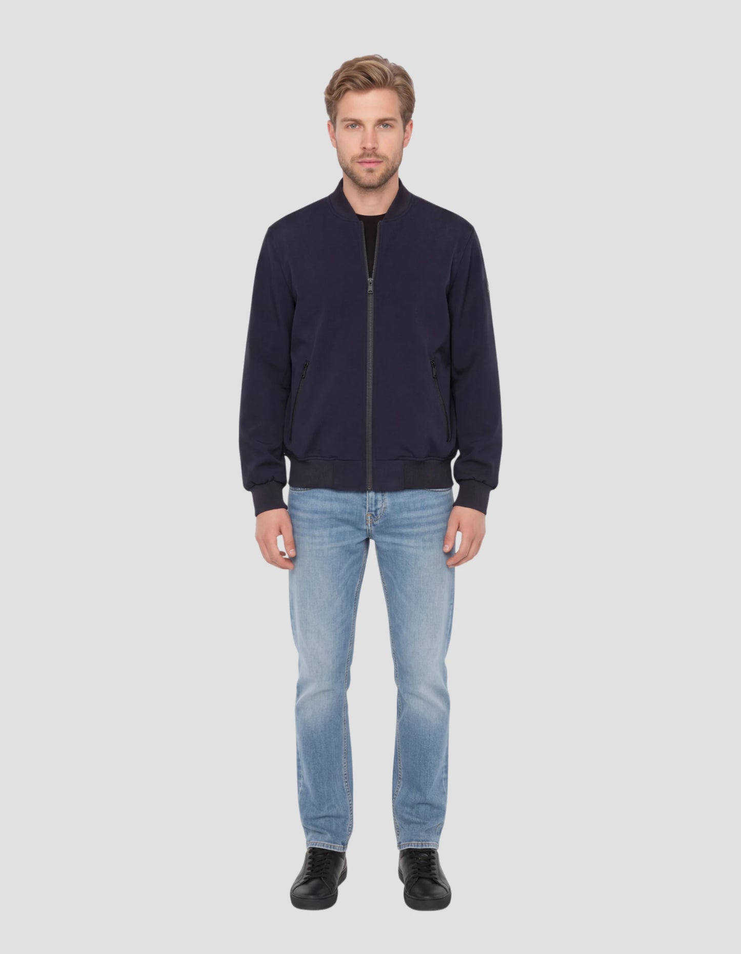 Navy blue technical bomber jacket