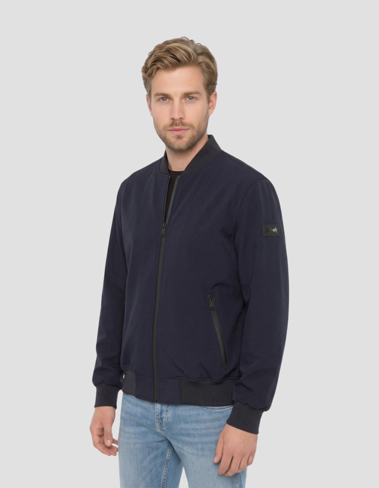 Navy blue technical bomber jacket