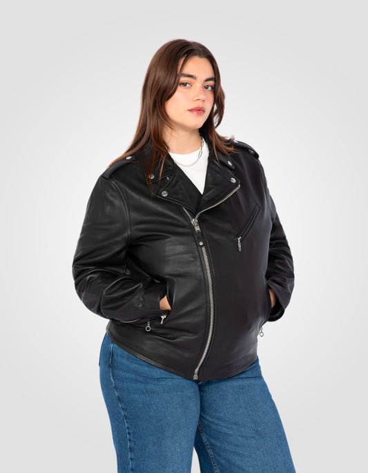 Black Perfecto® jacket, lambskin leather, plus size
