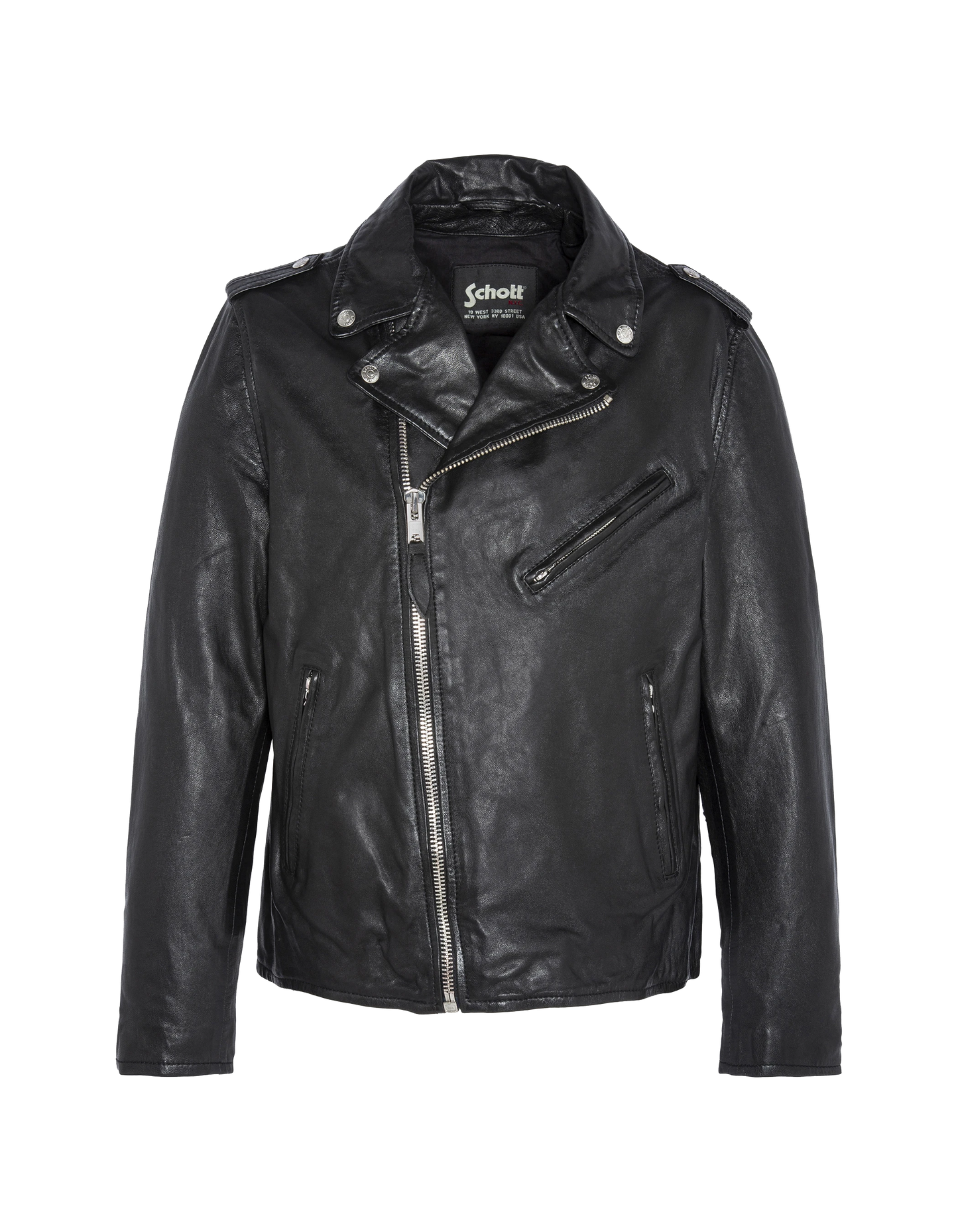 Blouson Perfecto® noir sans ceinture, cuir de d'agneau lavé