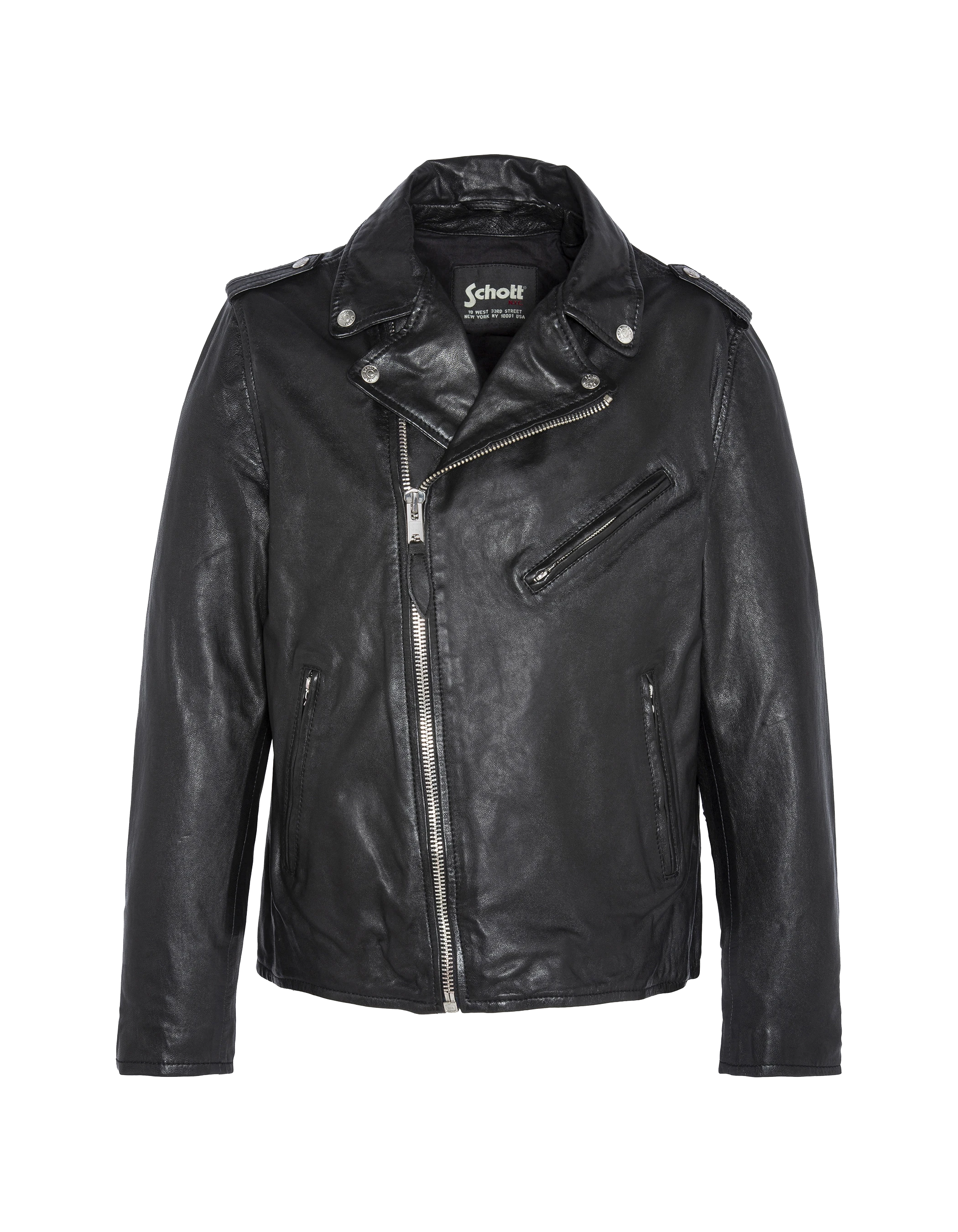 Blouson Perfecto® noir sans ceinture, cuir de d'agneau lavé-2