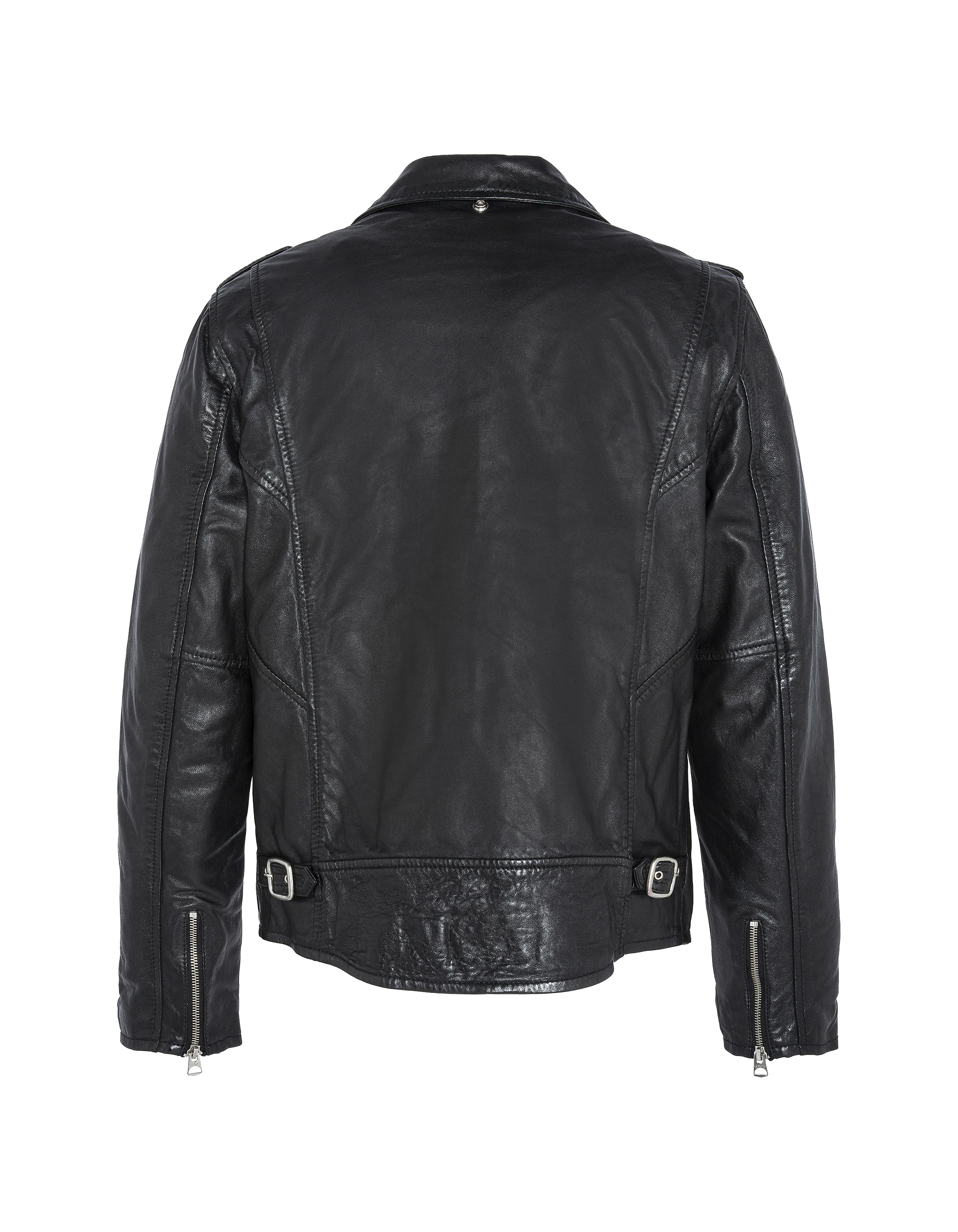 Blouson Perfecto® noir sans ceinture, cuir de d'agneau lavé-7