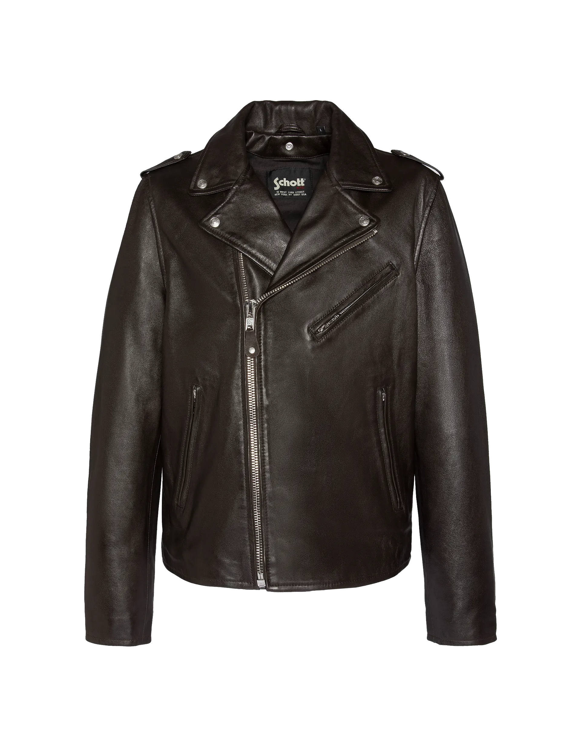 Brown Perfecto® jacket without a belt, washed lamb leather