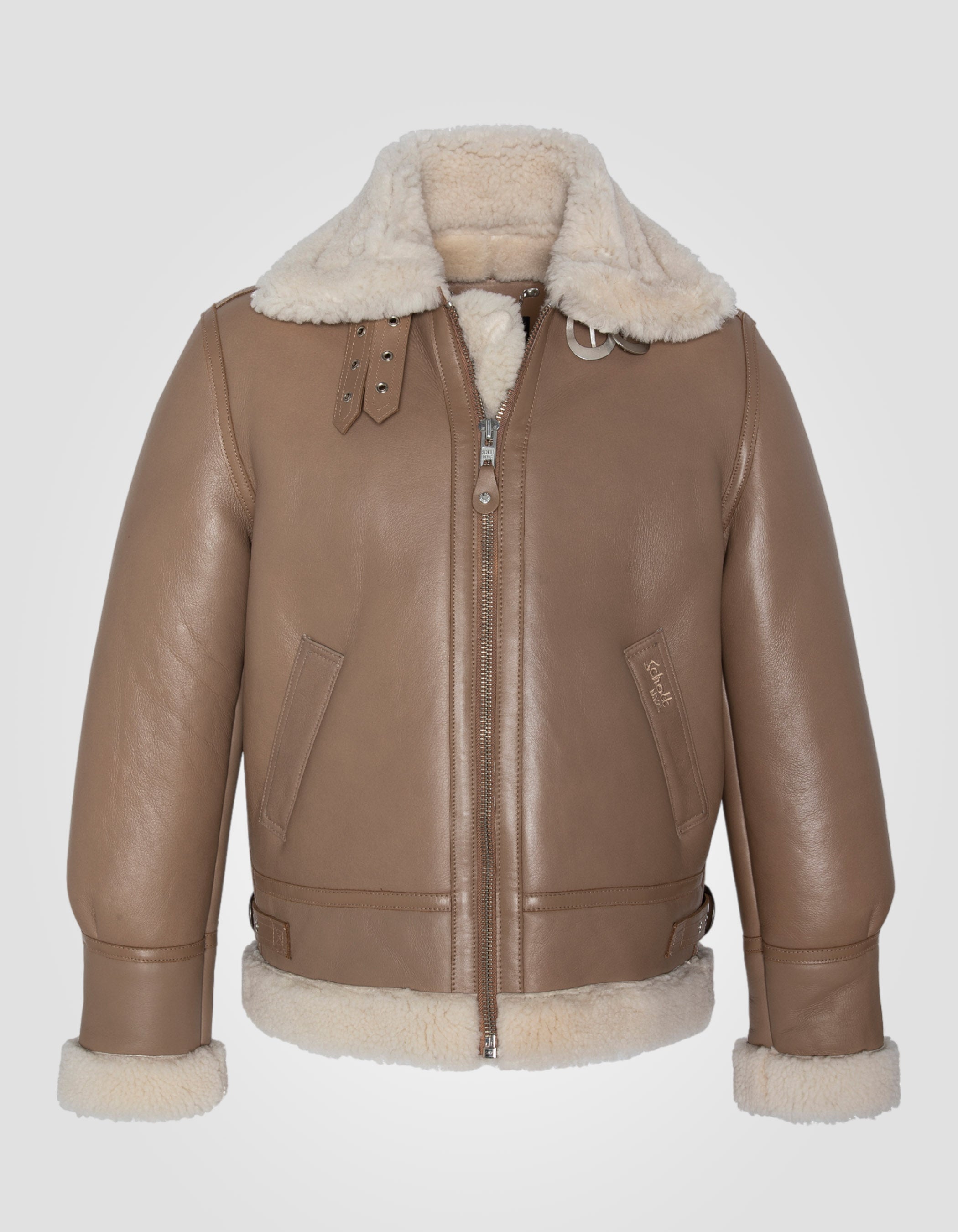 Bomber B-3 Beige jacket, sheep leather-2