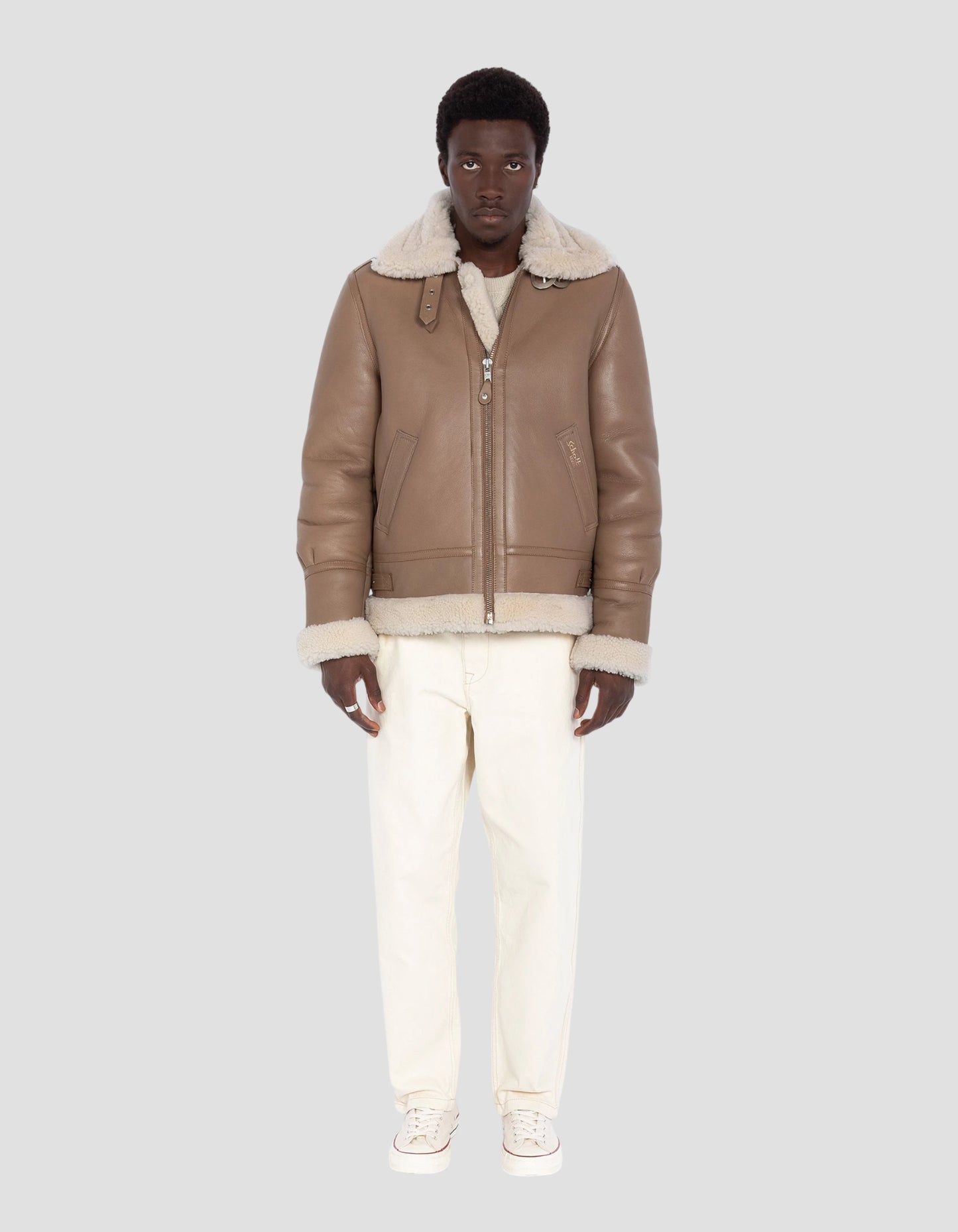 Bomber B-3 Beige jacket, sheep leather