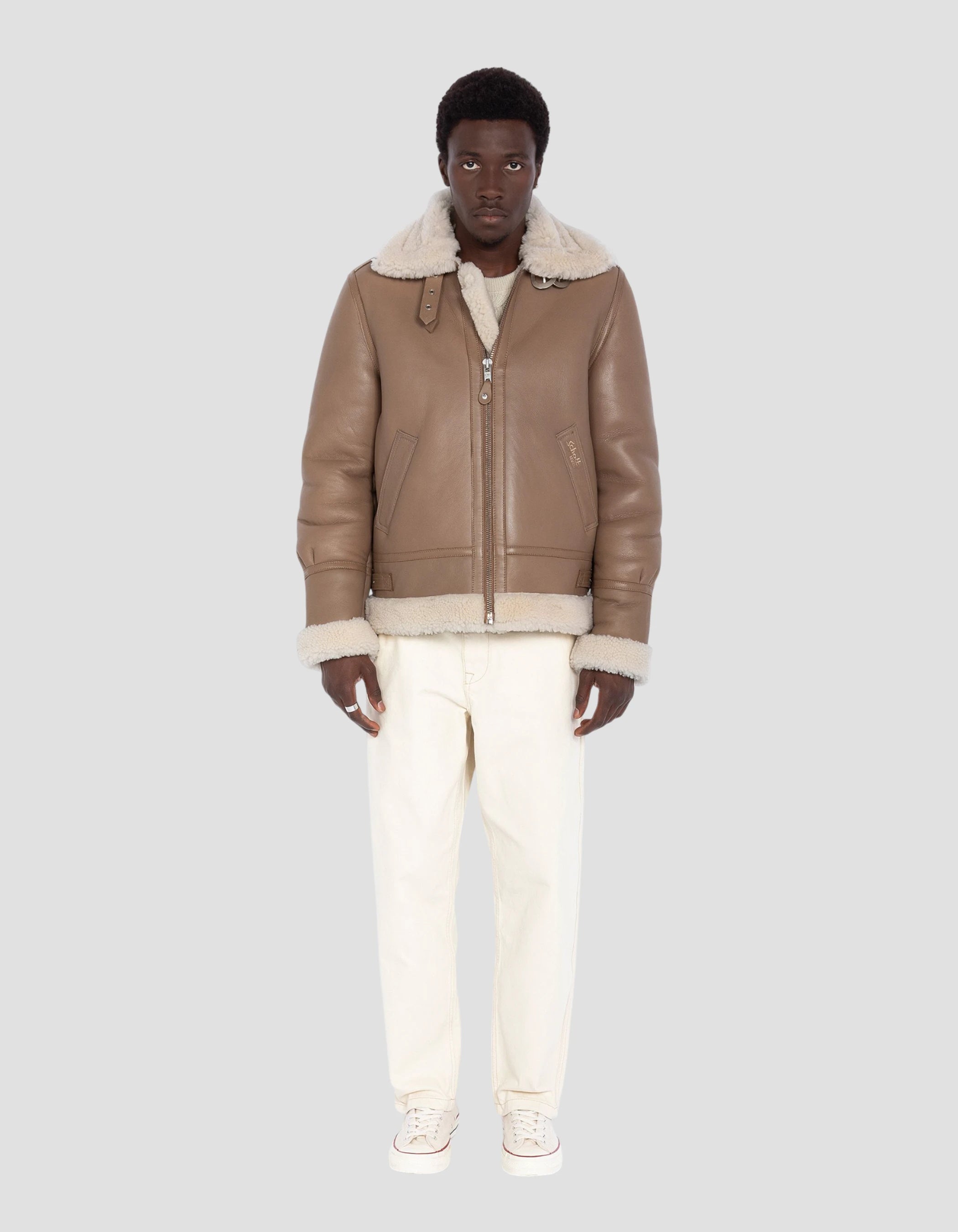 Bomber B-3 Beige jacket, sheep leather-1