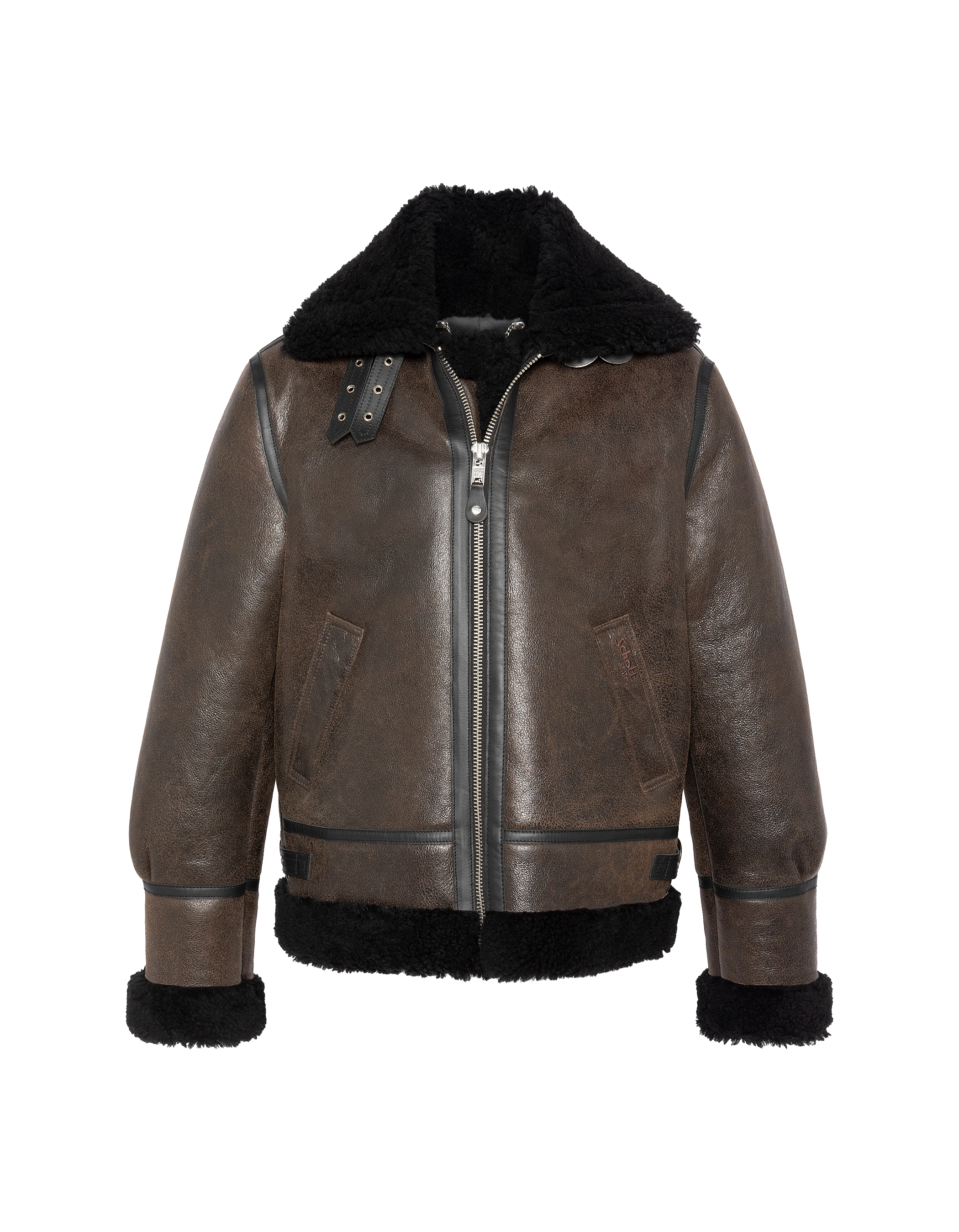 Bomber B-3 nero e marrone, pelle di pecora-1