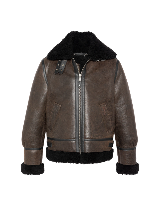 Bomber B-3 nero e marrone, pelle di pecora