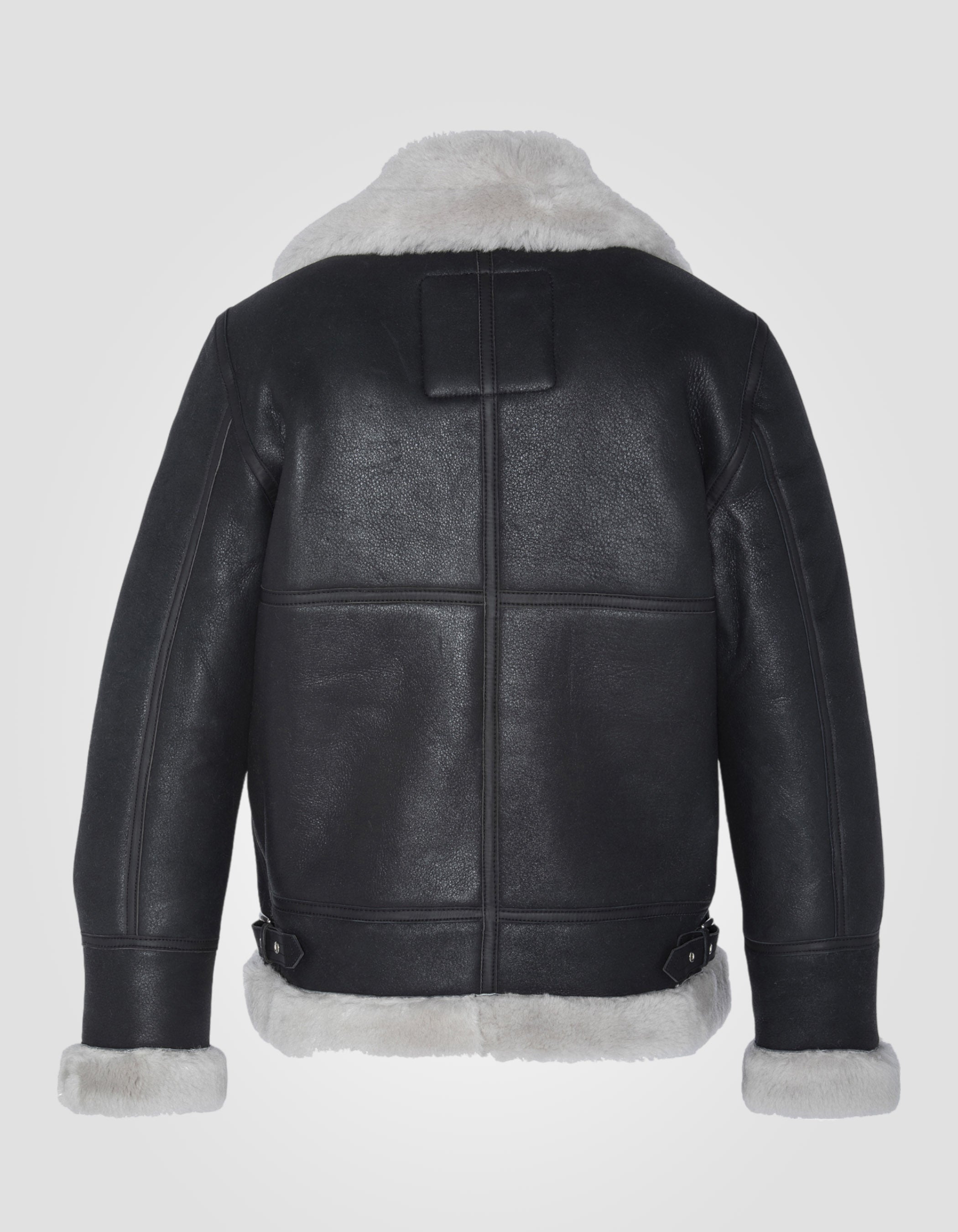 B-3 Black and White Bomber jacket, sheepskin leather, plus size